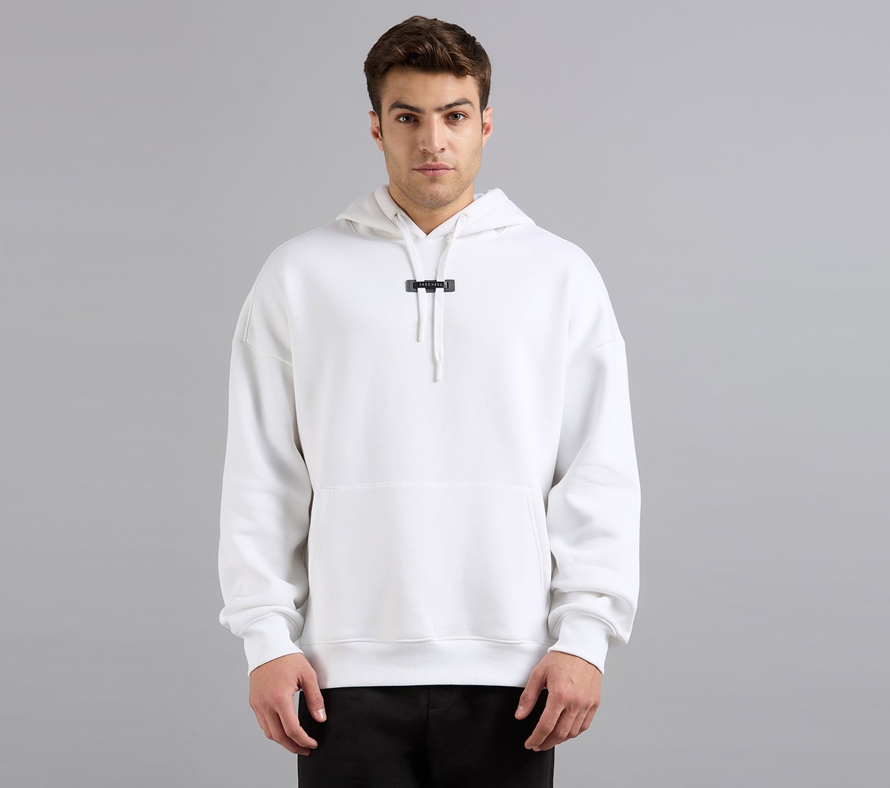 SKECHERS CORD LOOP HOODIE, WHITE Apparels Lateral View
