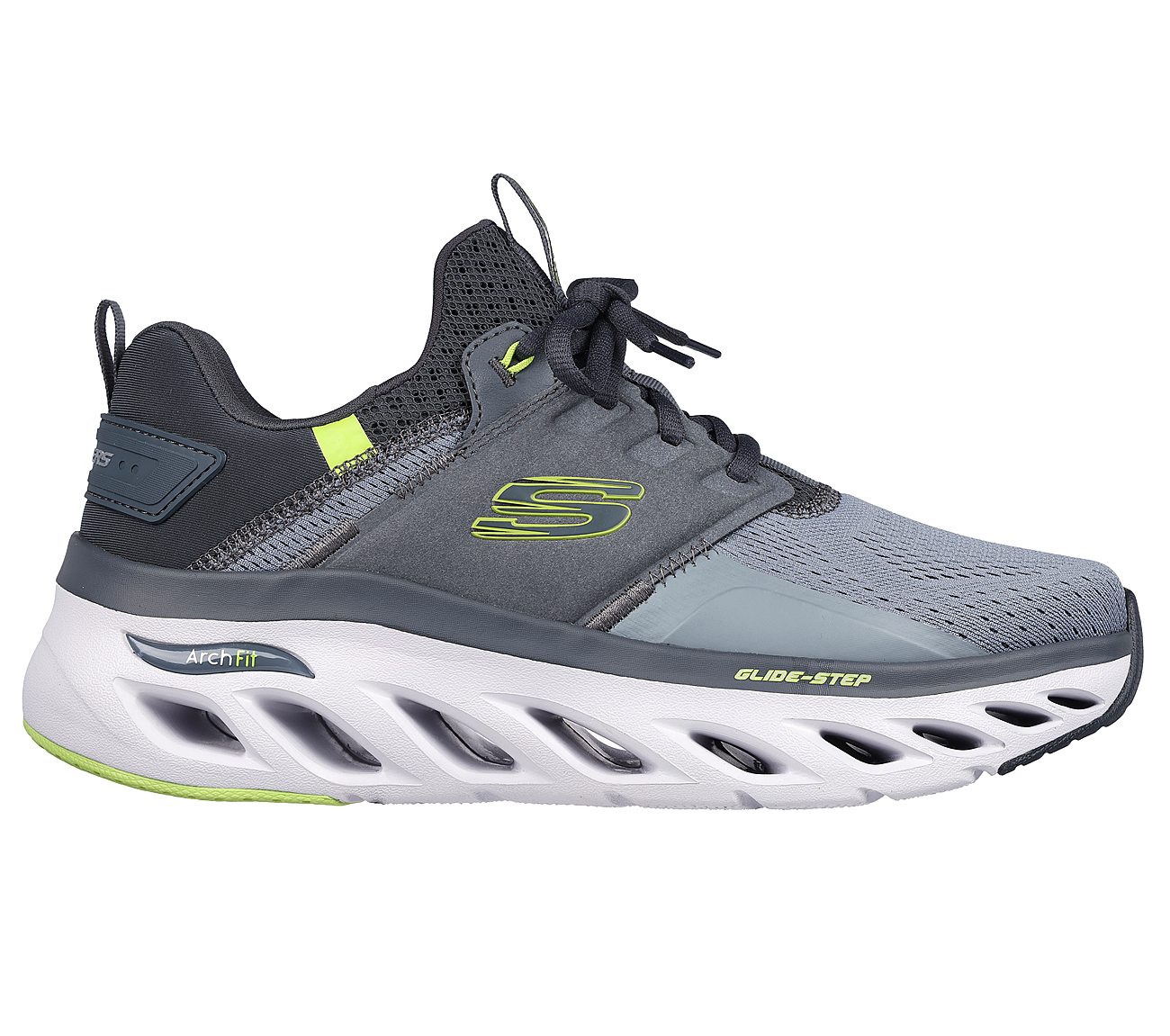 ARCH FIT GLIDE-STEP, CHARCOAL/LIME Footwear Lateral View