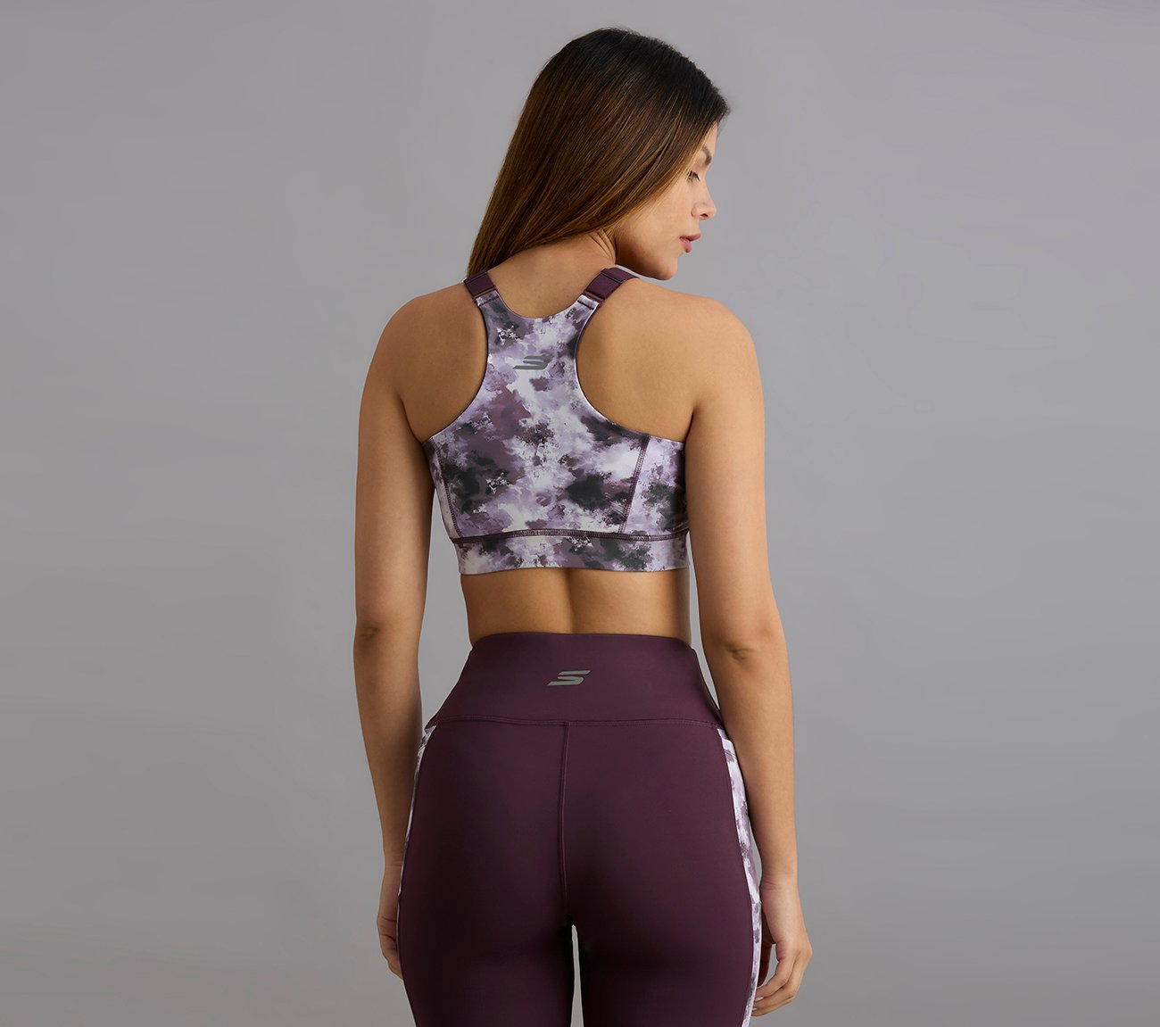 HIGH IMPACT AOP SPORTS BRA, WHITE/TURQ/PURPLE