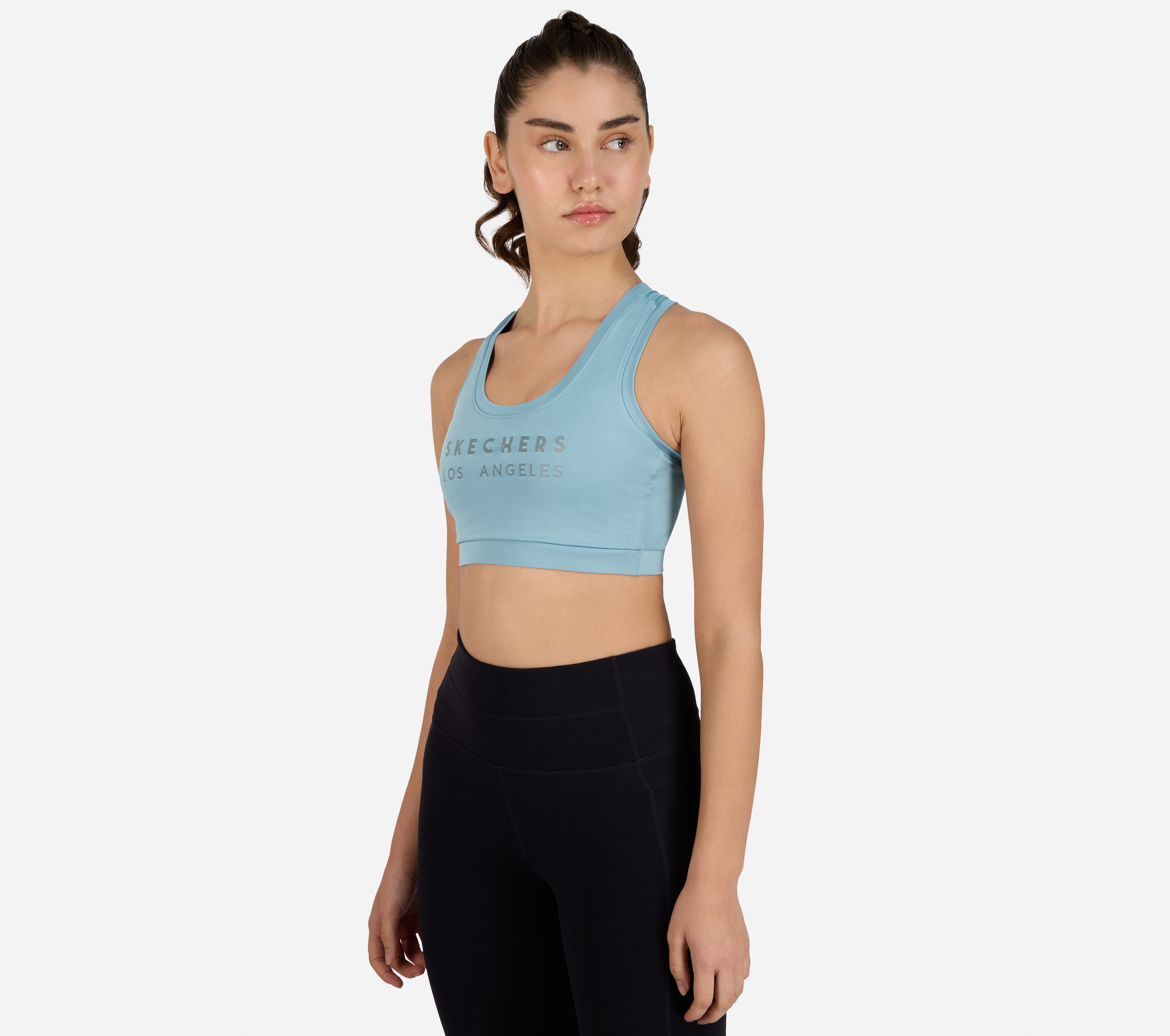 RACERBACK SPORTSBRA, LIGHT GREY/BLUE Apparel Top View