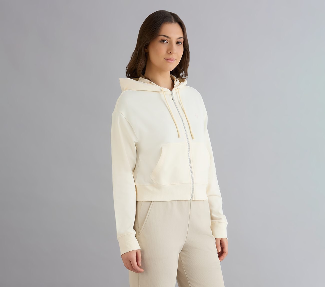 FRONT OPEN BRANDED HOODIE, WHITE Apparel Bottom View