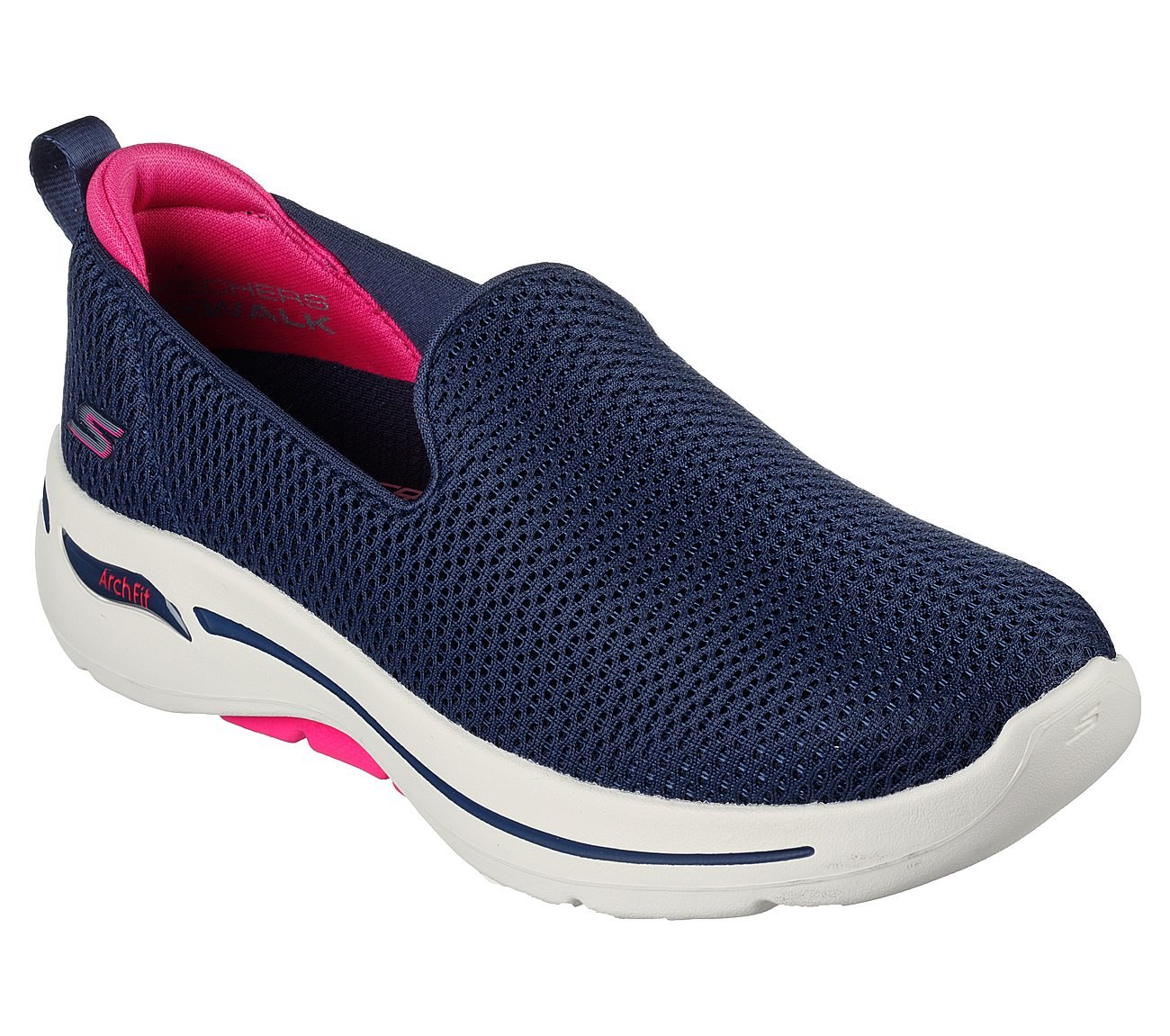 Skechers Navy/Hot Pink Go-Wark-Arch-Fit-H Womens Slip On Shoes - Style ...