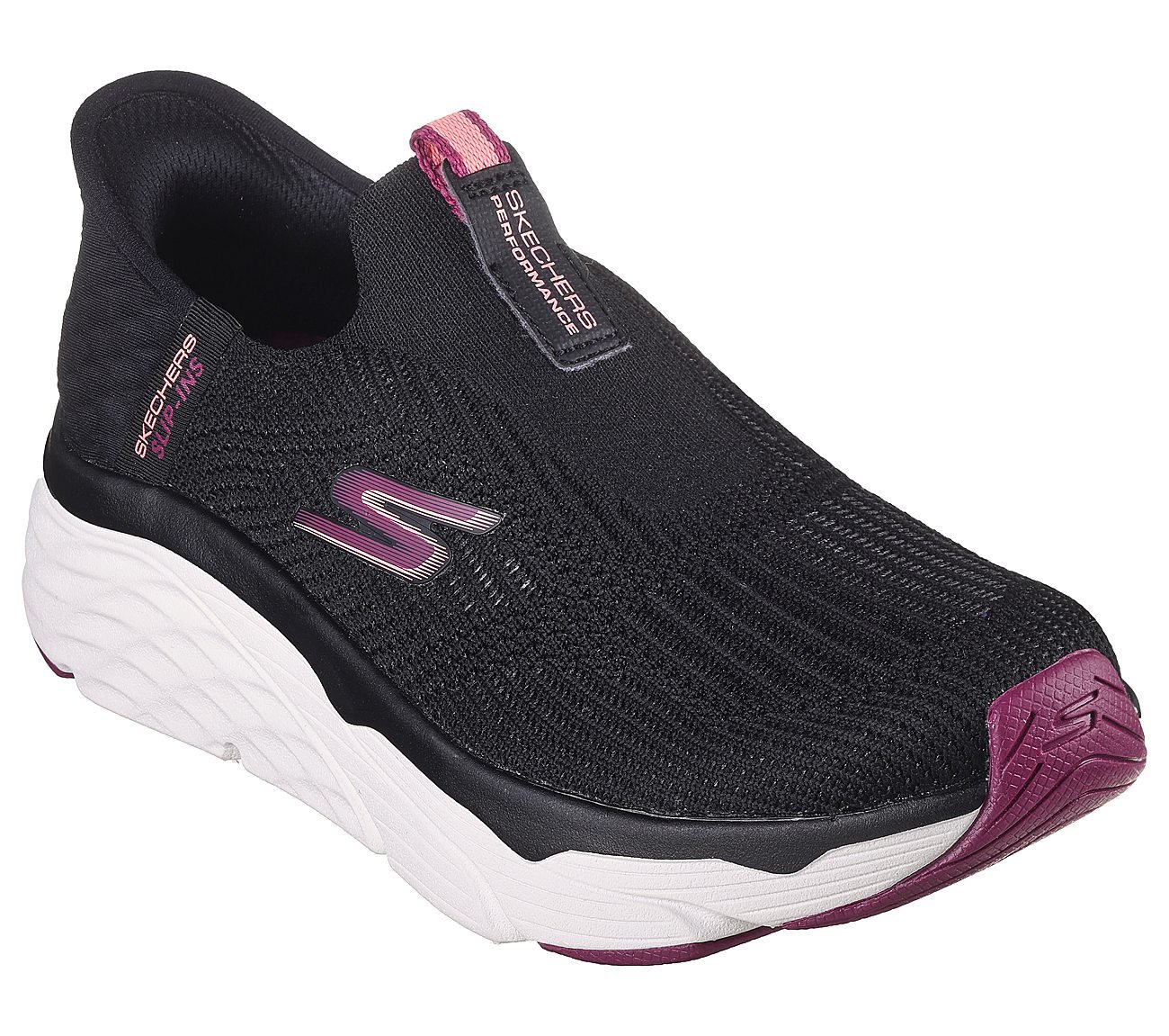 MAX CUSHIONING ELITE-SMOOTH T, BLACK/BURGUNDY Footwear Right View