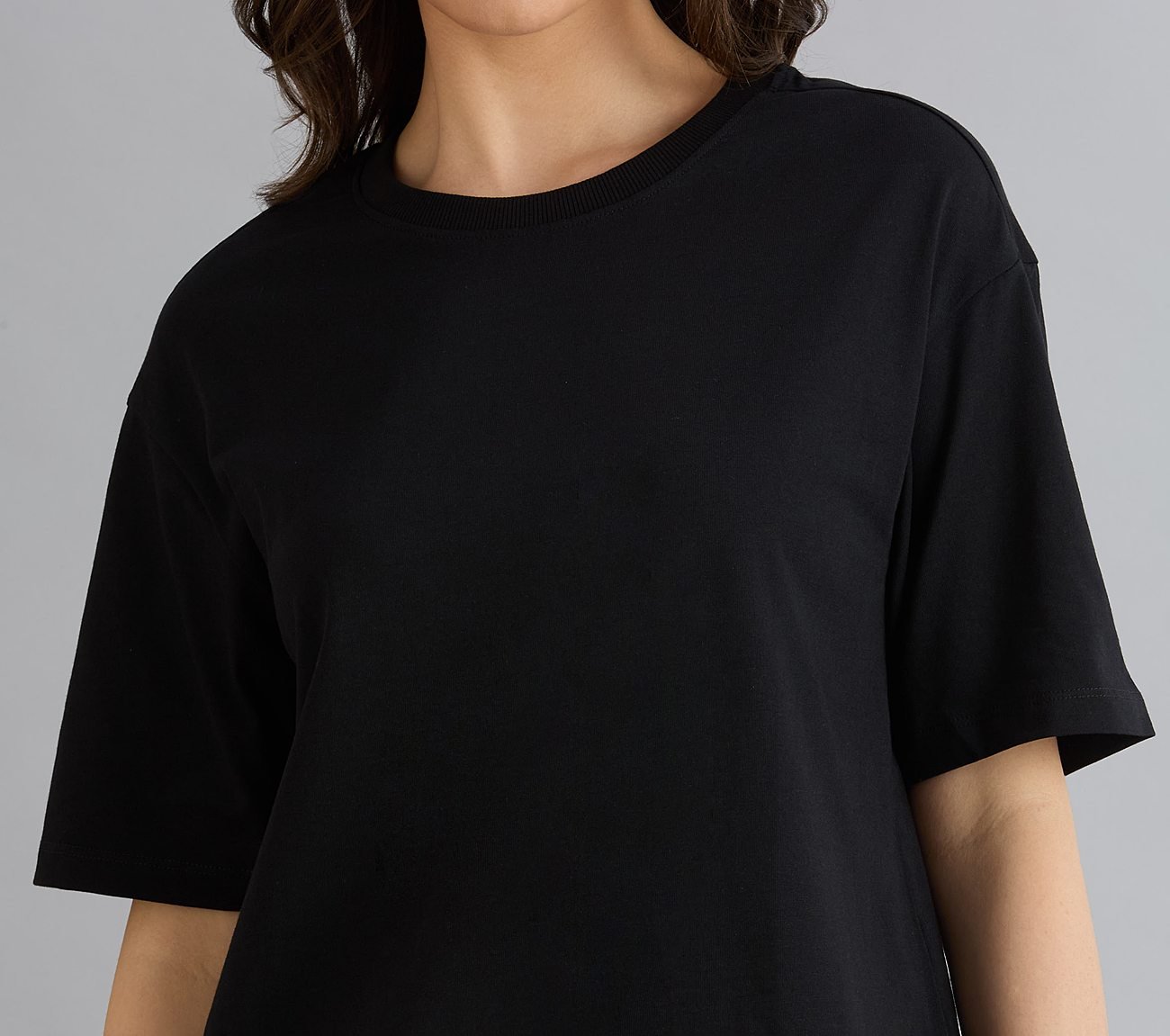 OVERSIZED LONG BACK PRINT TEE, BLACK