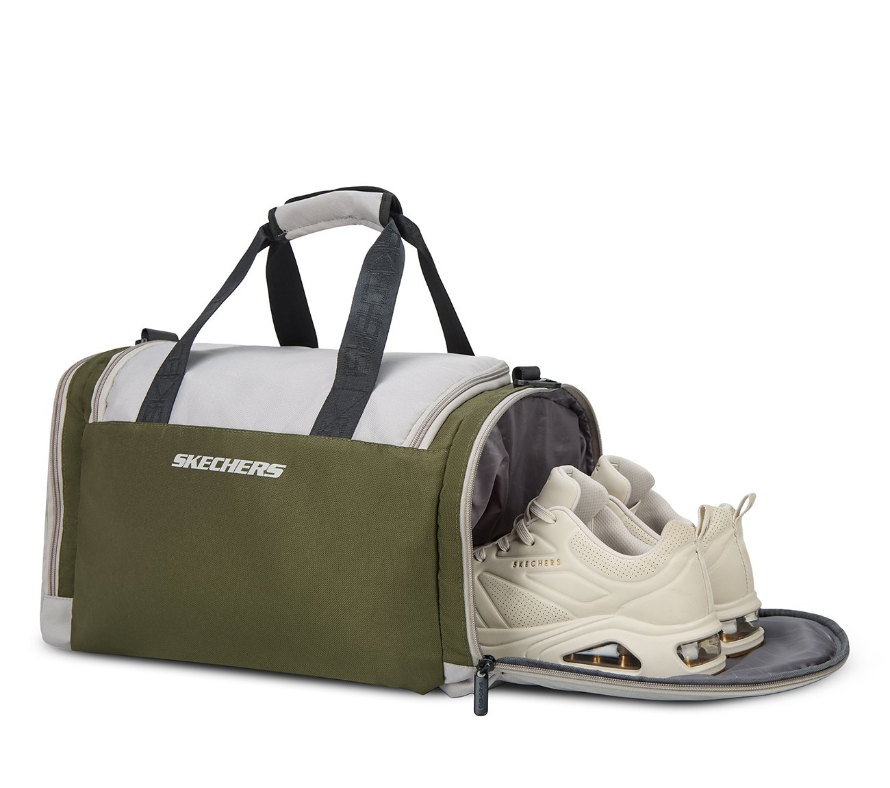 MONOCHROME DUFFLE BAG WITH MESH DETAILED, OLIVE