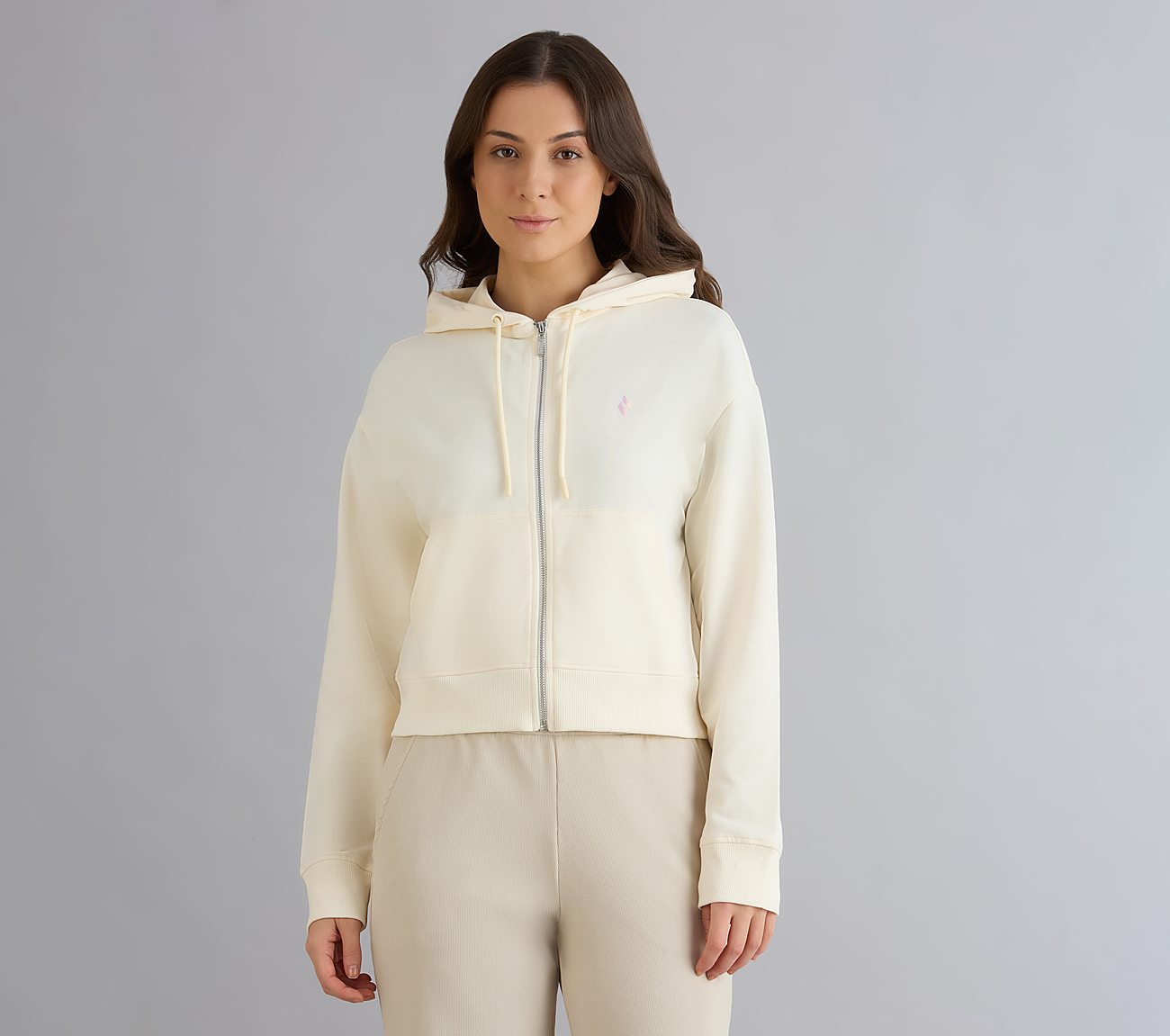 FRONT OPEN BRANDED HOODIE, WHITE Apparel Lateral View