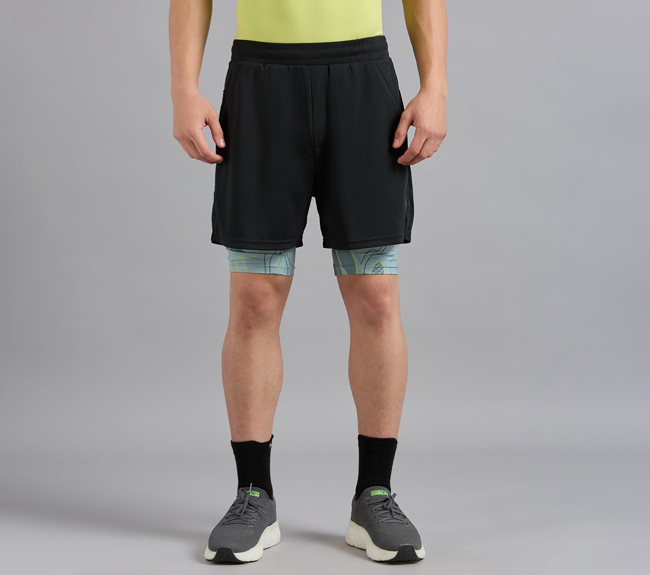 SPACE PRINT LAYER PICKLEBALL SHORTS, BLACK Apparels Lateral View