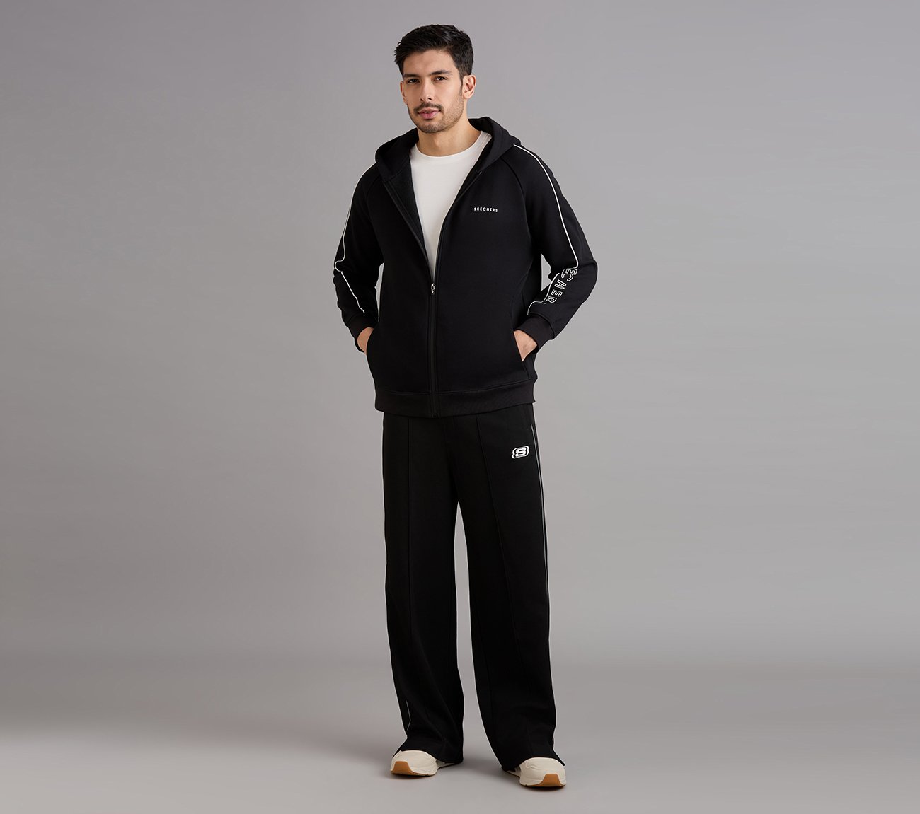 SKECHERS CORDED PANEL HOODIE, BLACK Apparels Right View