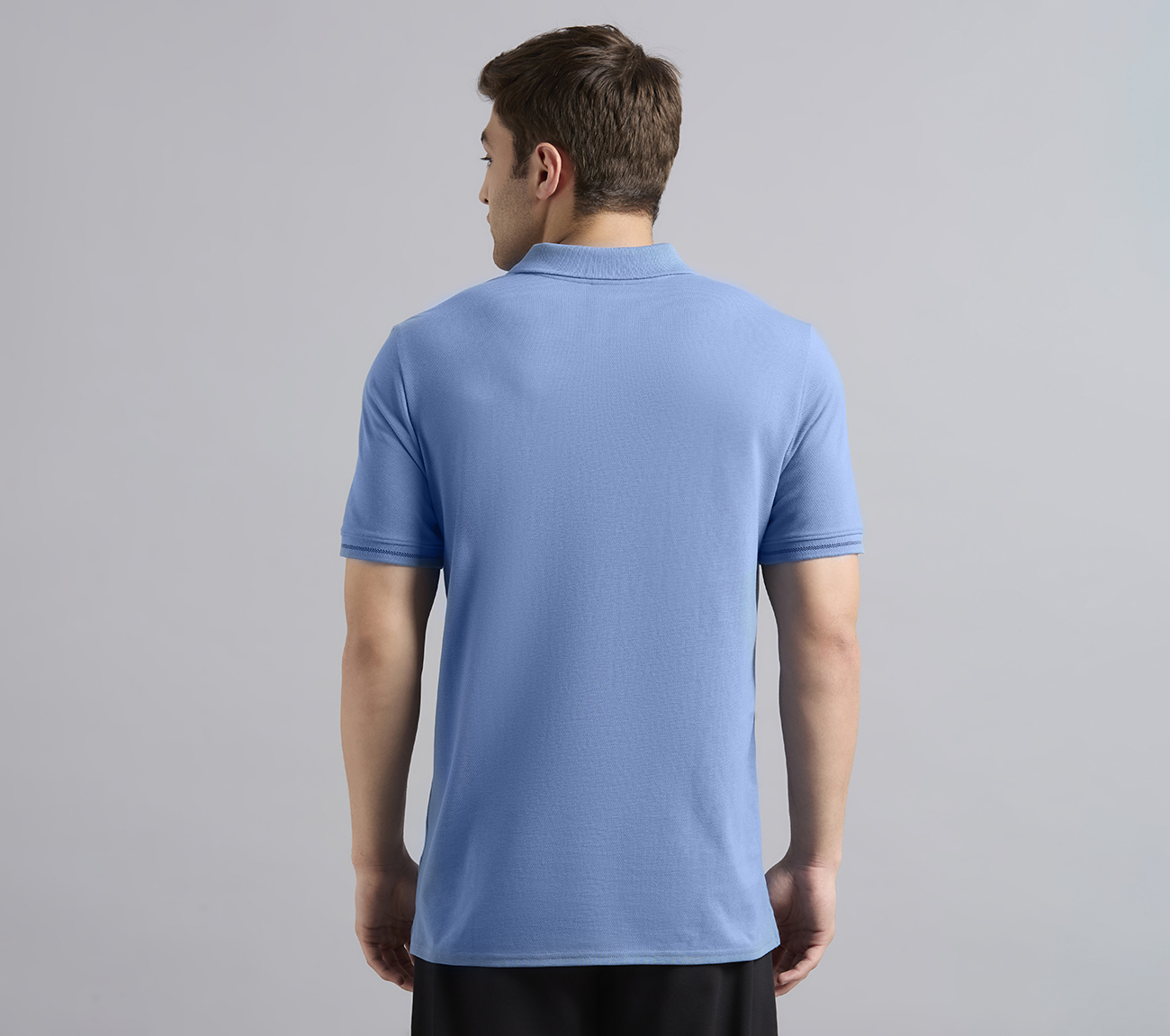 DUAL HIGHLIGHT TIPPING POLO, TAUPE/BLUE Apparel Left View