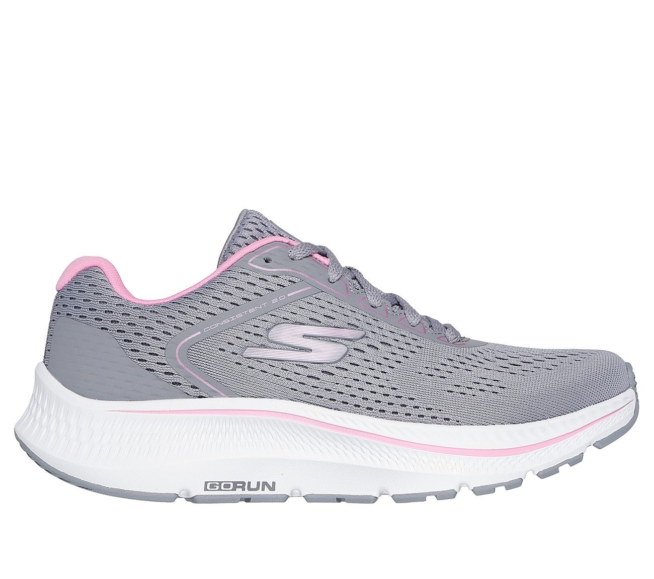 GO RUN CONSISTENT 2, GREY/PINK Footwear Lateral View