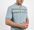 BRANDED DOUBLE PLACKET POLO, CHARCOAL/LT. BLUE