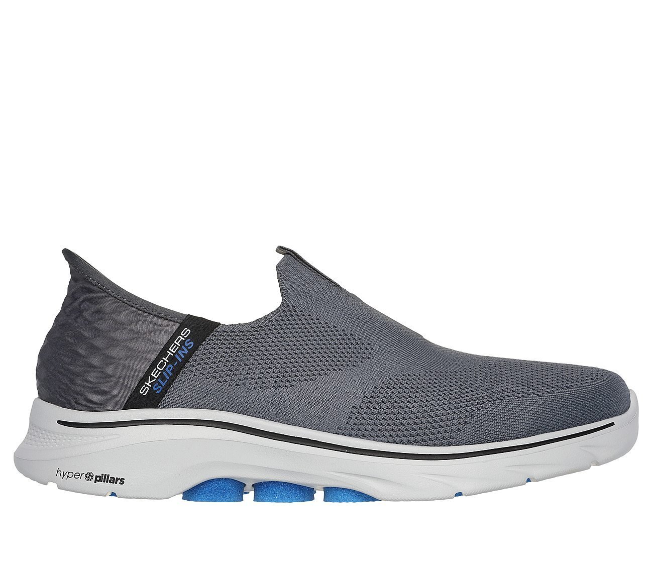 GO WALK 7 - EASY ON 2, CHARCOAL/BLUE Footwear Lateral View