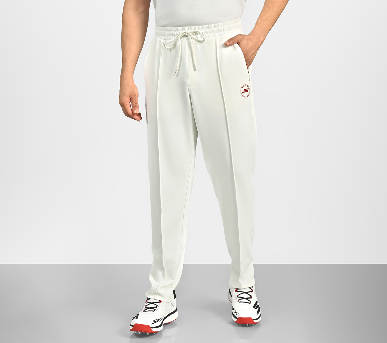 CRICKET PINTUCK JOGGER, WHITE Apparel Lateral View