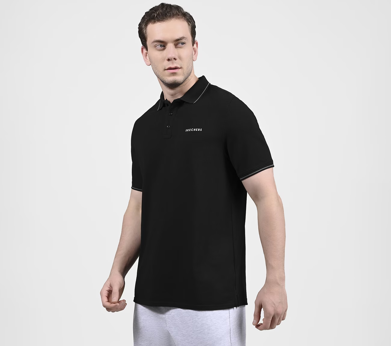 SKECHERS EVERYDAY POLO, BLACK/CHARCOAL/BLUE Apparels Top View