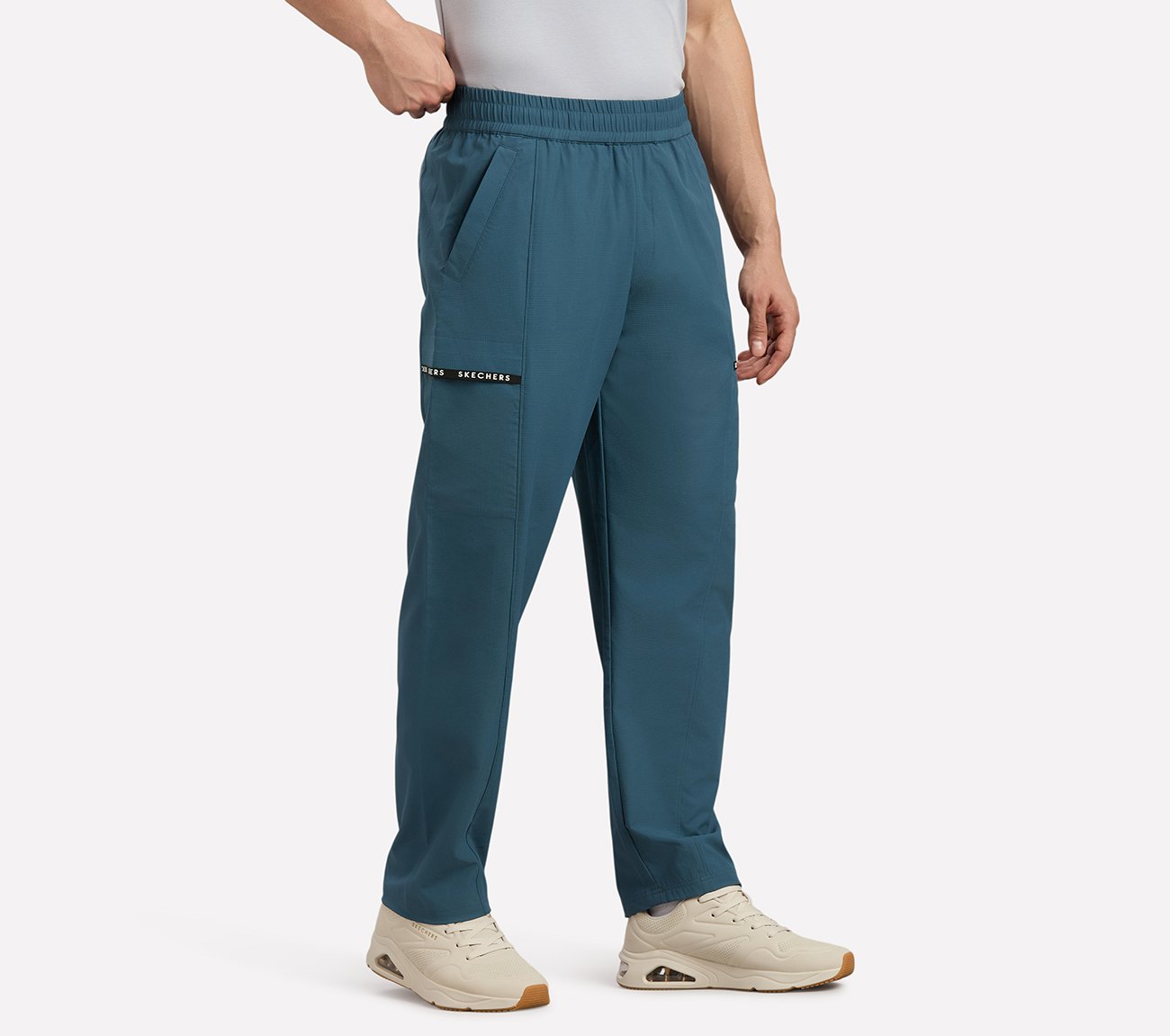 TAPE BRANDING PANEL GOLF PANTS, TAUPE/BLUE Apparel Bottom View