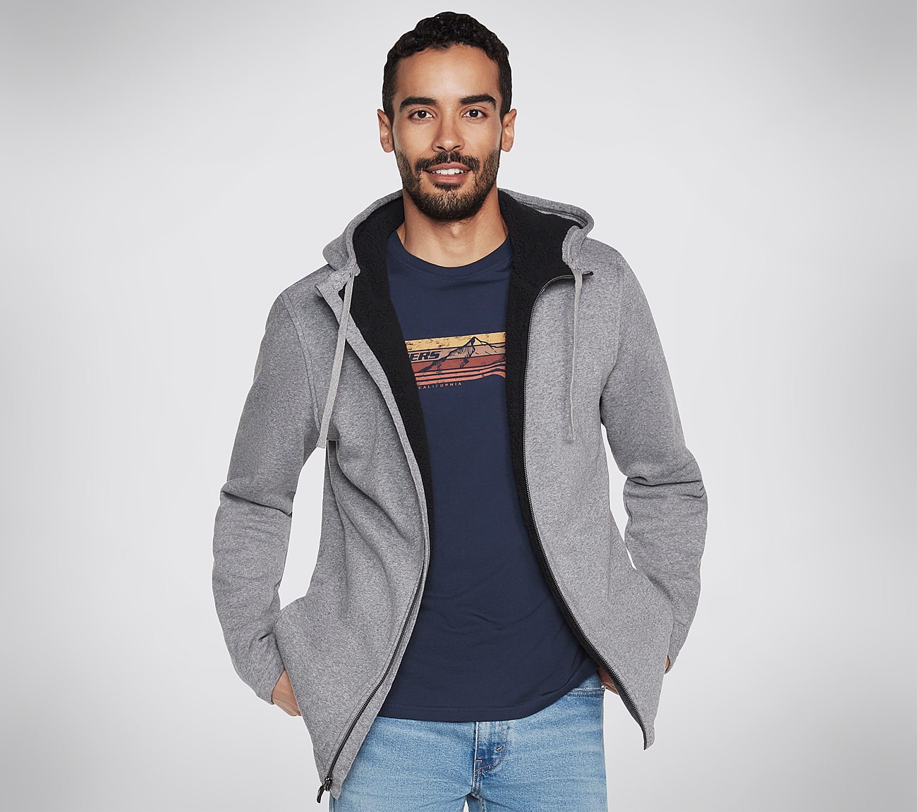  SKECH-SWEATS LOUNGE SHERPA L, LIGHT GREY Apparel Lateral View