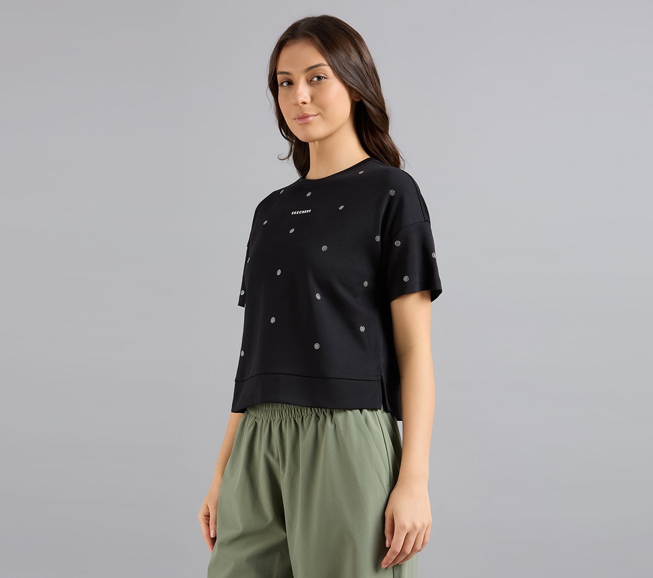 ALL OVER RHINESTONE T-SHIRT, BLACK Apparels Top View