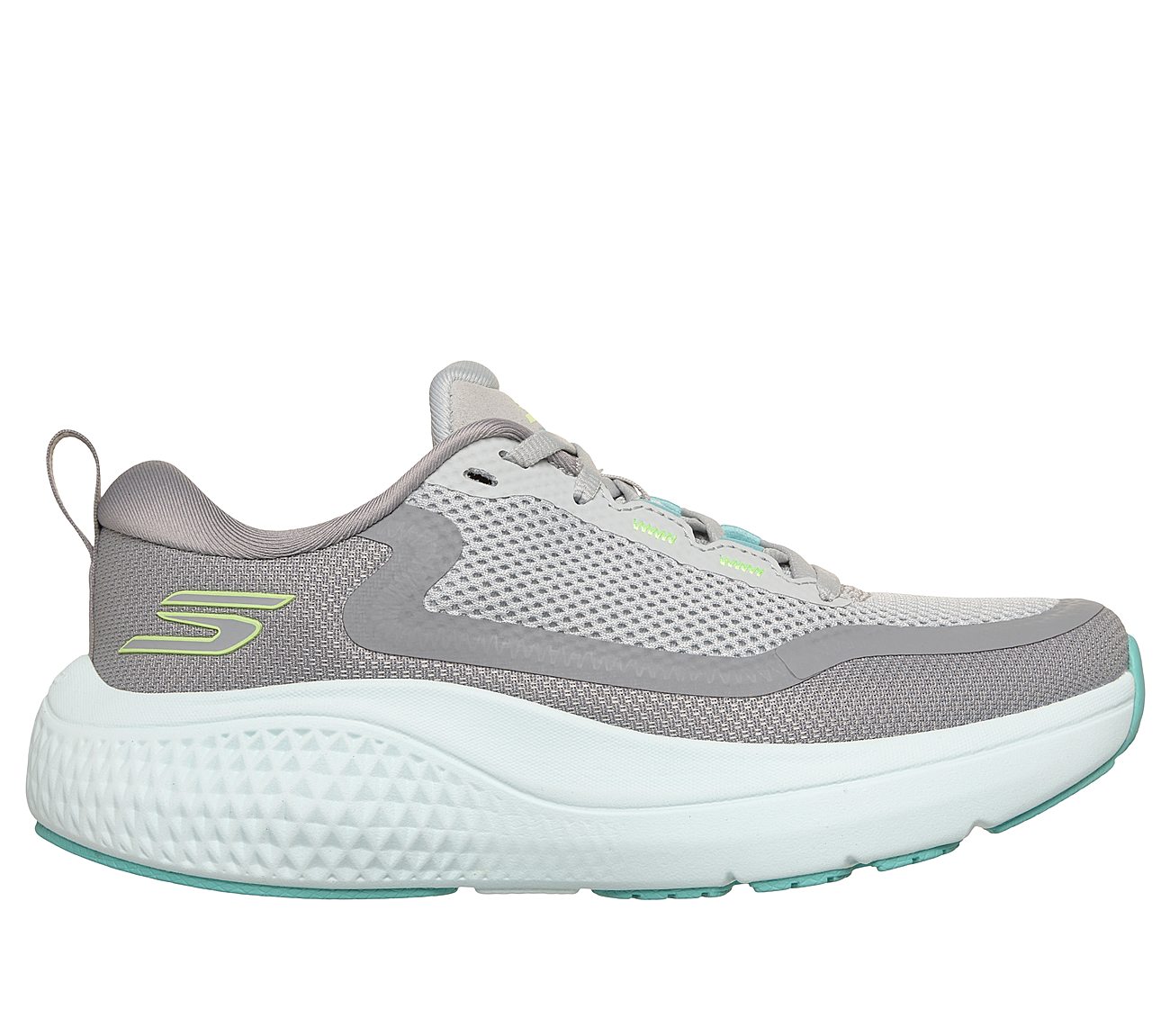 GO RUN SUPERSONIC MAX, LIGHT GRAY/TURQUOISE Footwear Lateral View