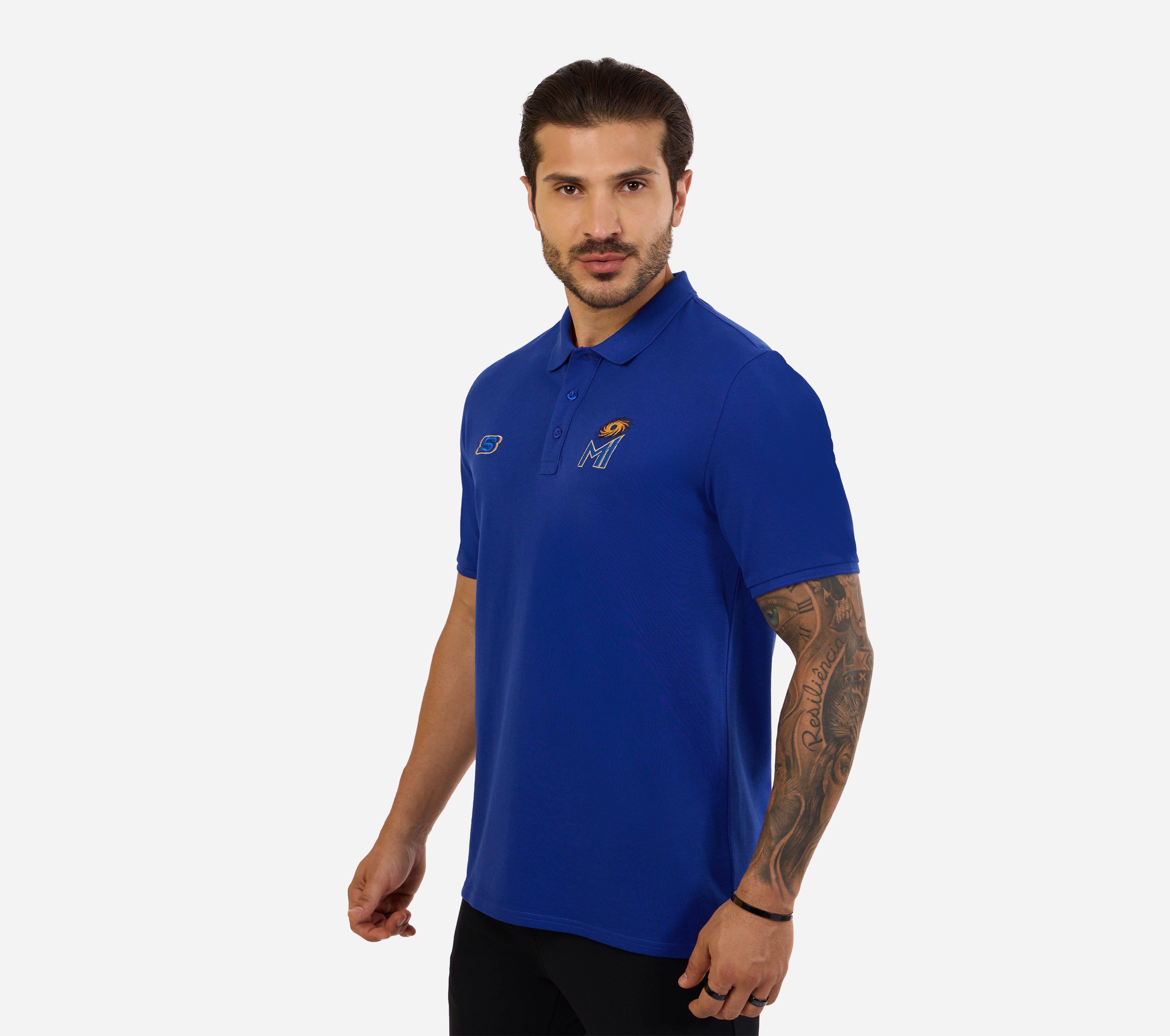 MI FAN LOGO POLO, Royal Blue Apparel Top View