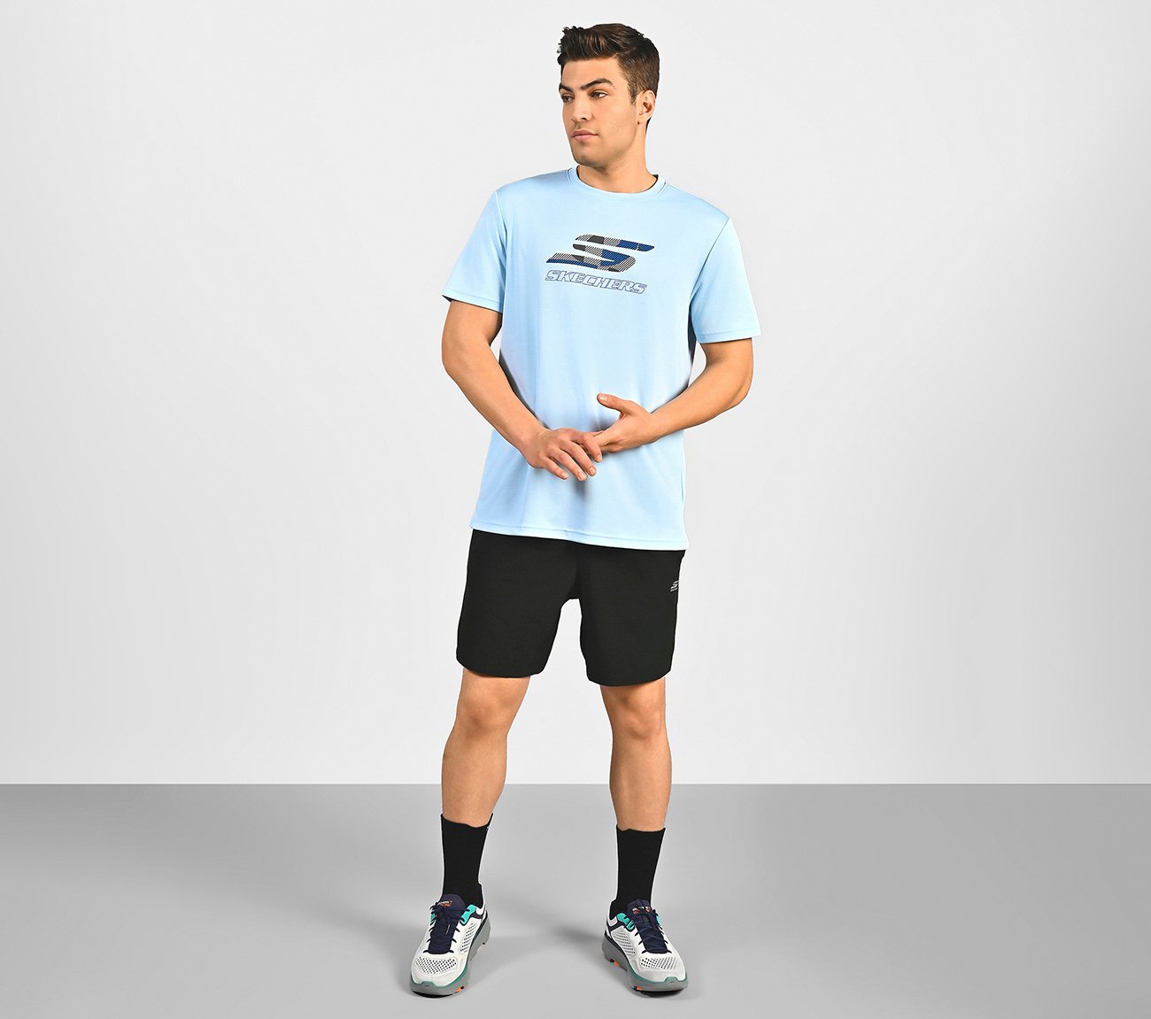 LOGO GRAPHIC PRINT T-SHIRT, CHARCOAL/LT. BLUE Apparel Right View