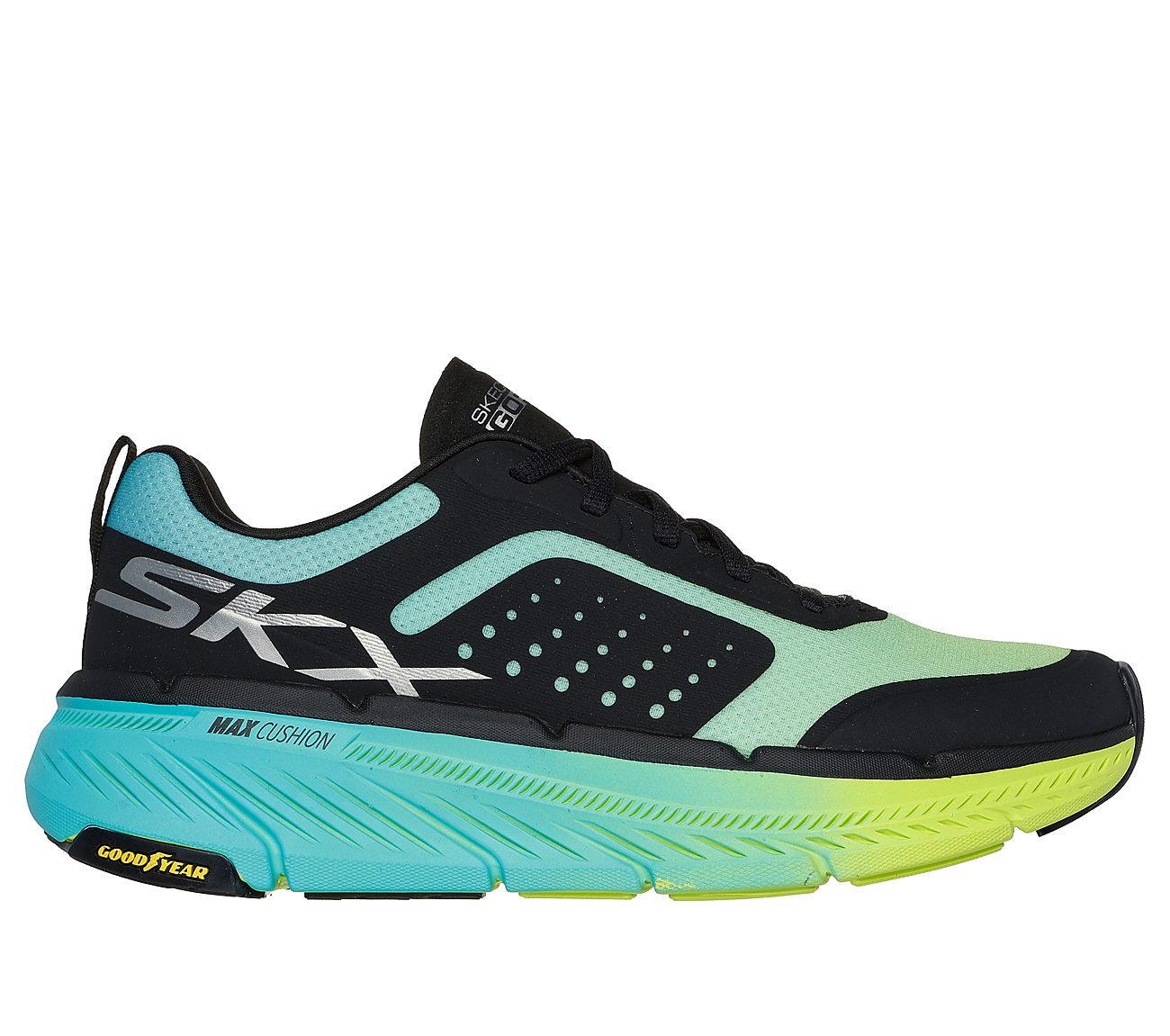 MAX CUSHIONING PREMIER 2, BLUE/LIME Footwear Lateral View