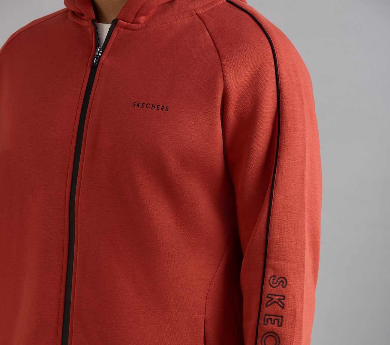 SKECHERS CORDED PANEL HOODIE, CHARCOAL/ORANGE Apparel Right View