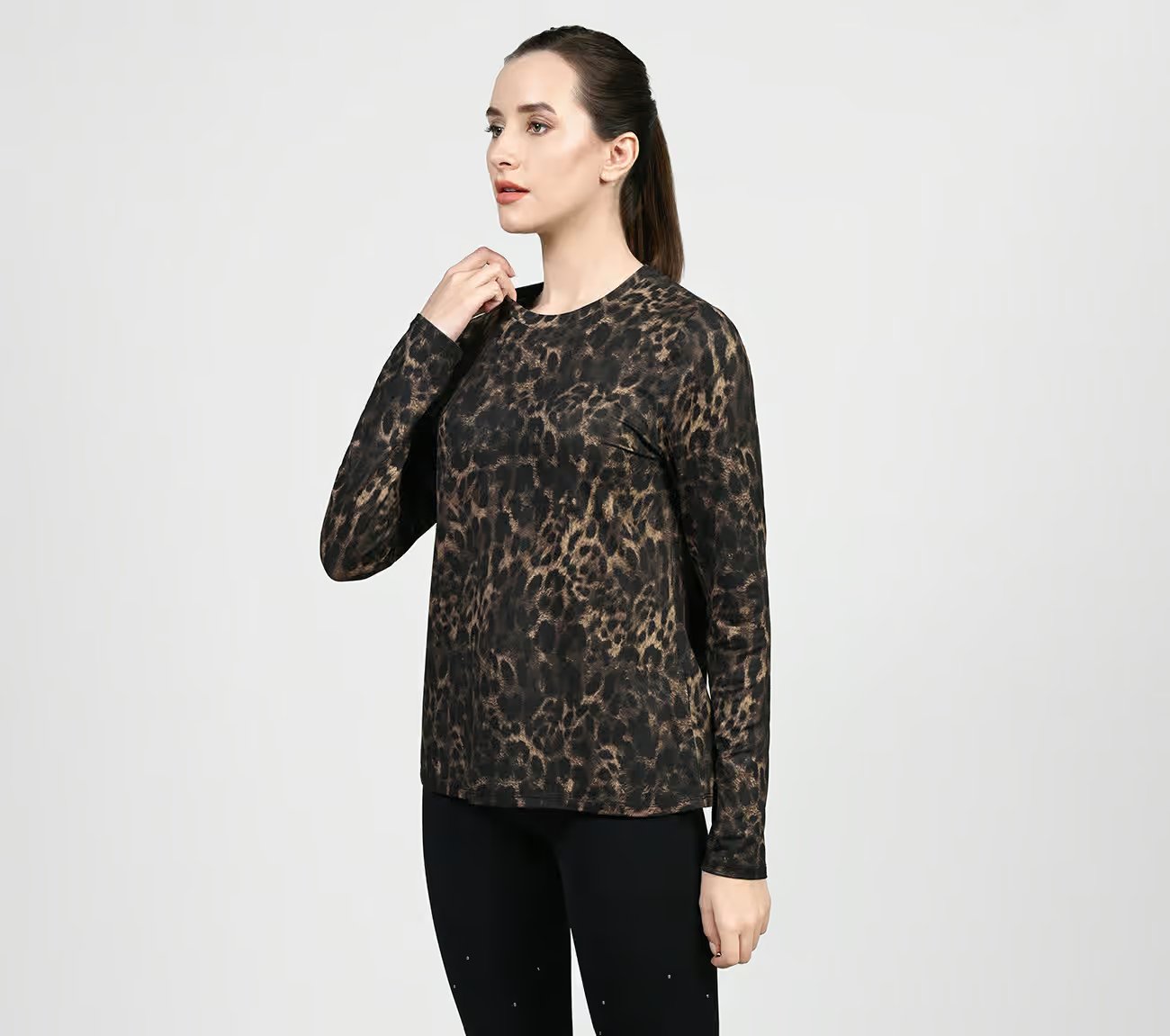  GODRI SERENE CHEETAH LS, NATURAL/TAUPE Apparels Top View