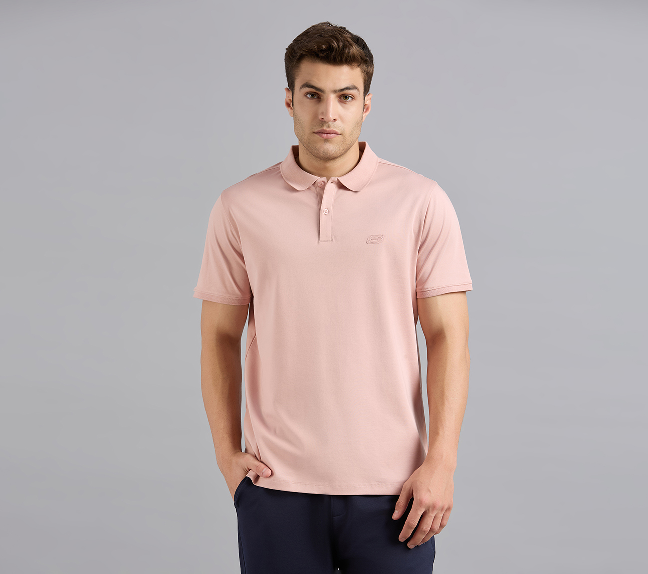 HIGHLANDER FRONT ZIPPER POLO, NATURAL/LIGHT PINK