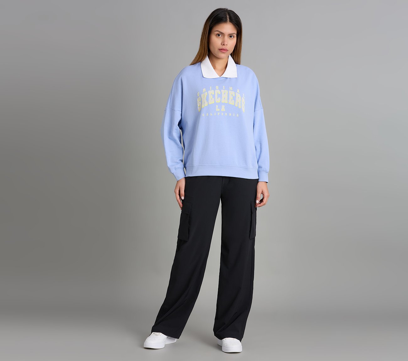 OVERSIZED LONG SLEEVED TEE, GRAY/AQUA/PINK