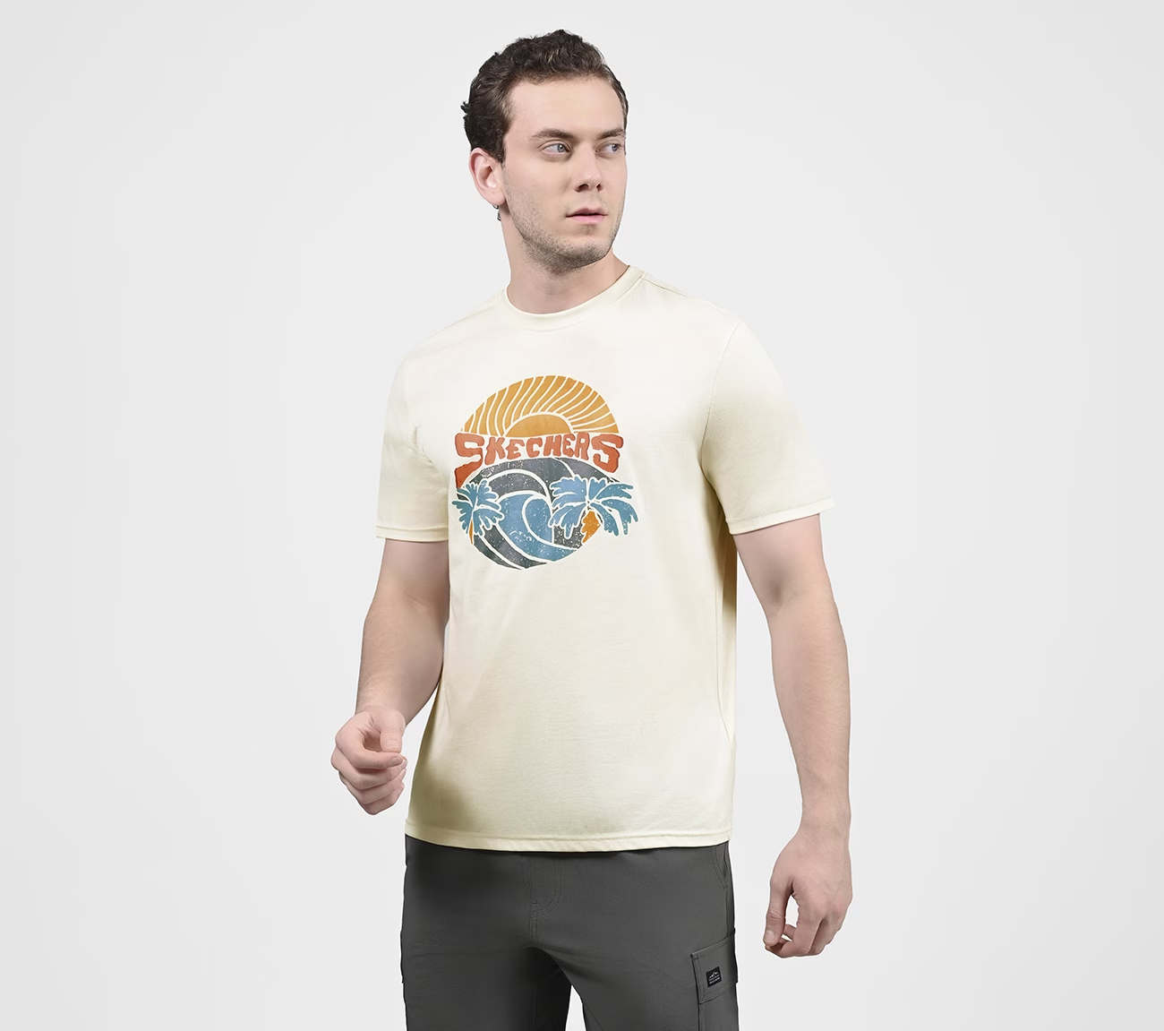 SKECHERS WAVE WONDERS SS TEE, GREY/SILVER Apparels Top View