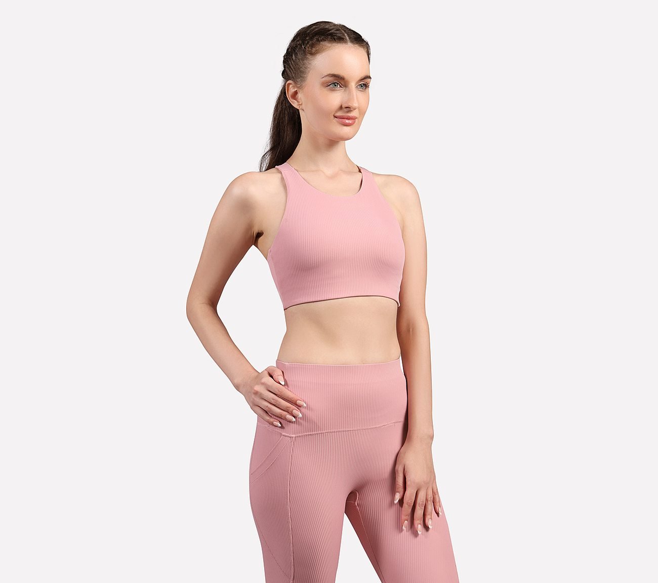 VERTICAL PATTERN SPORTS BRA, WHITE/PINK/MINT Apparels Bottom View