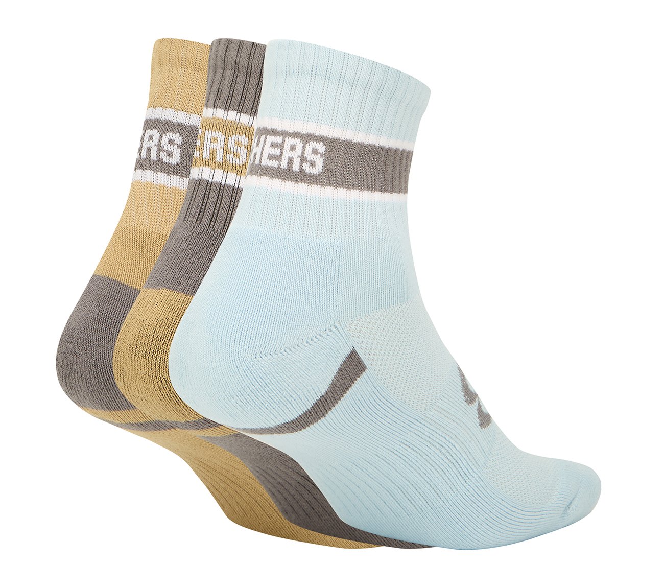 3PK MENS EMBROIDERED HALF TERRY QTR CREW, BROWN/BLUE