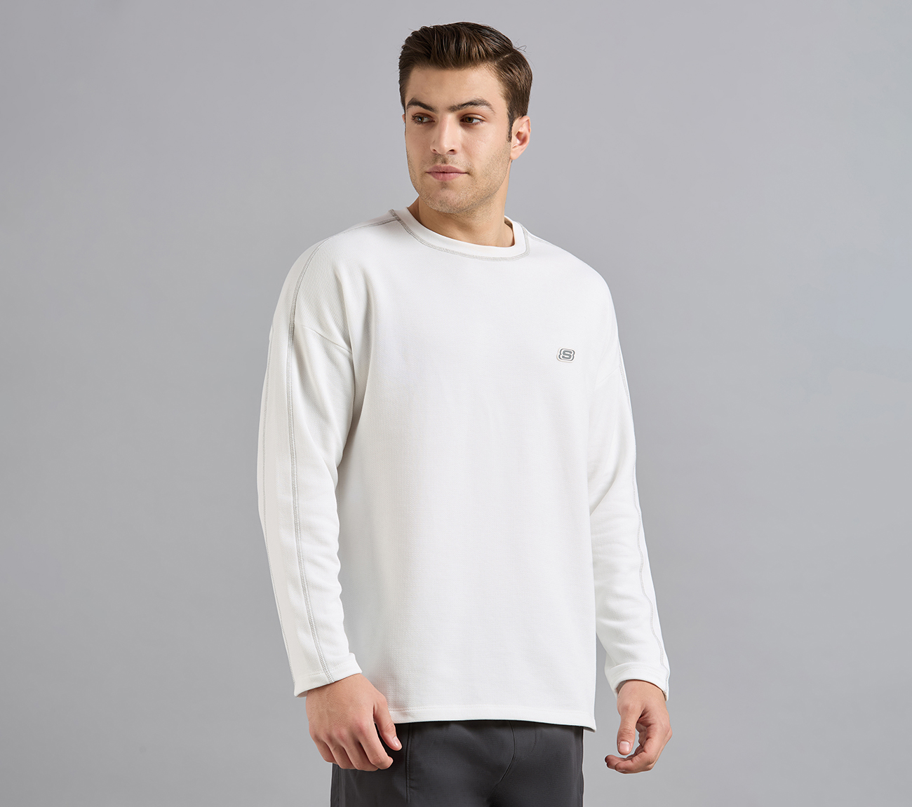 OVERSIZED CONTRAST FLATLOCK TEE, WHITE