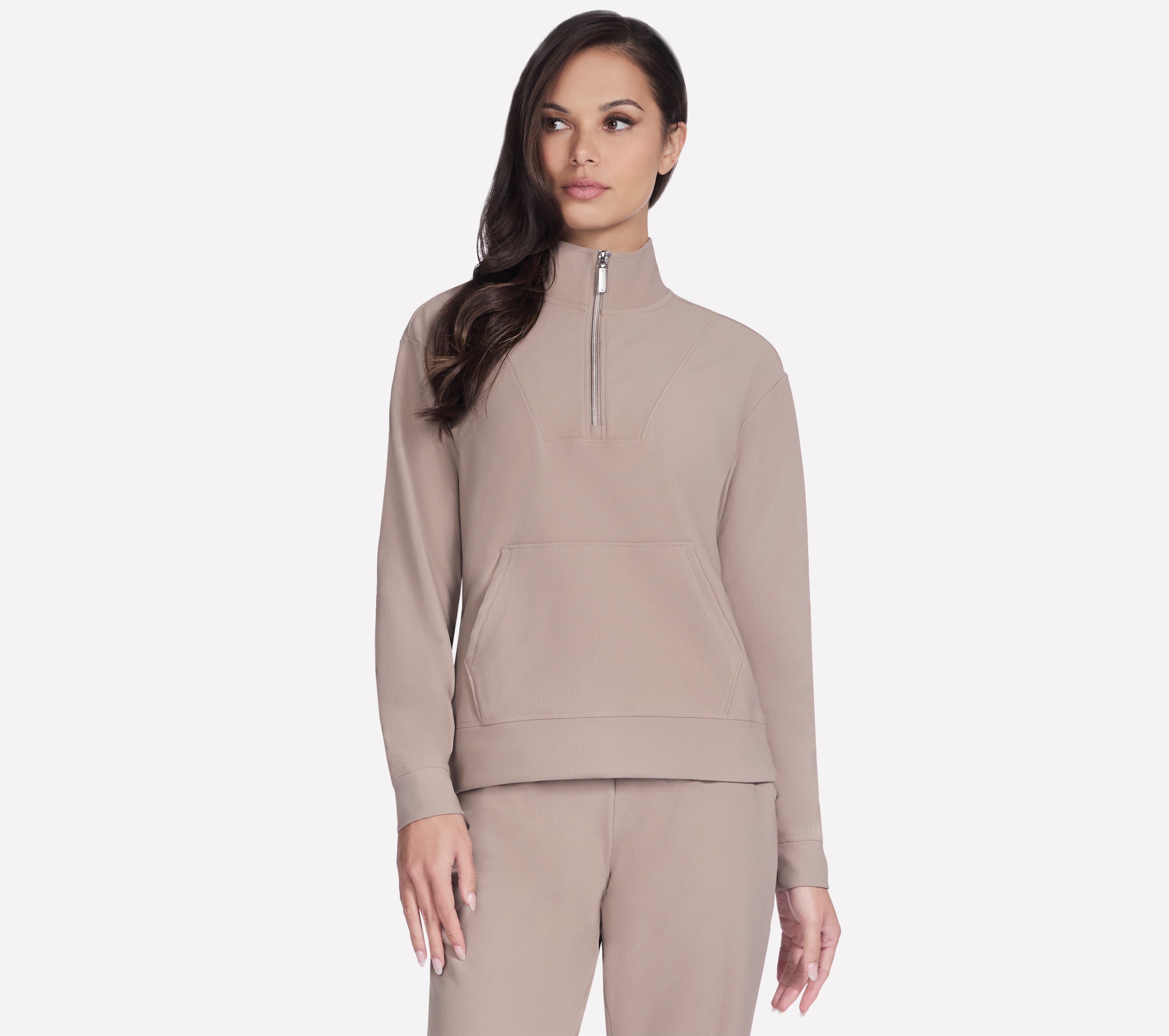 GOLUXE RIB FZ JACKET, TAUPE/BROWN Apparels Left View