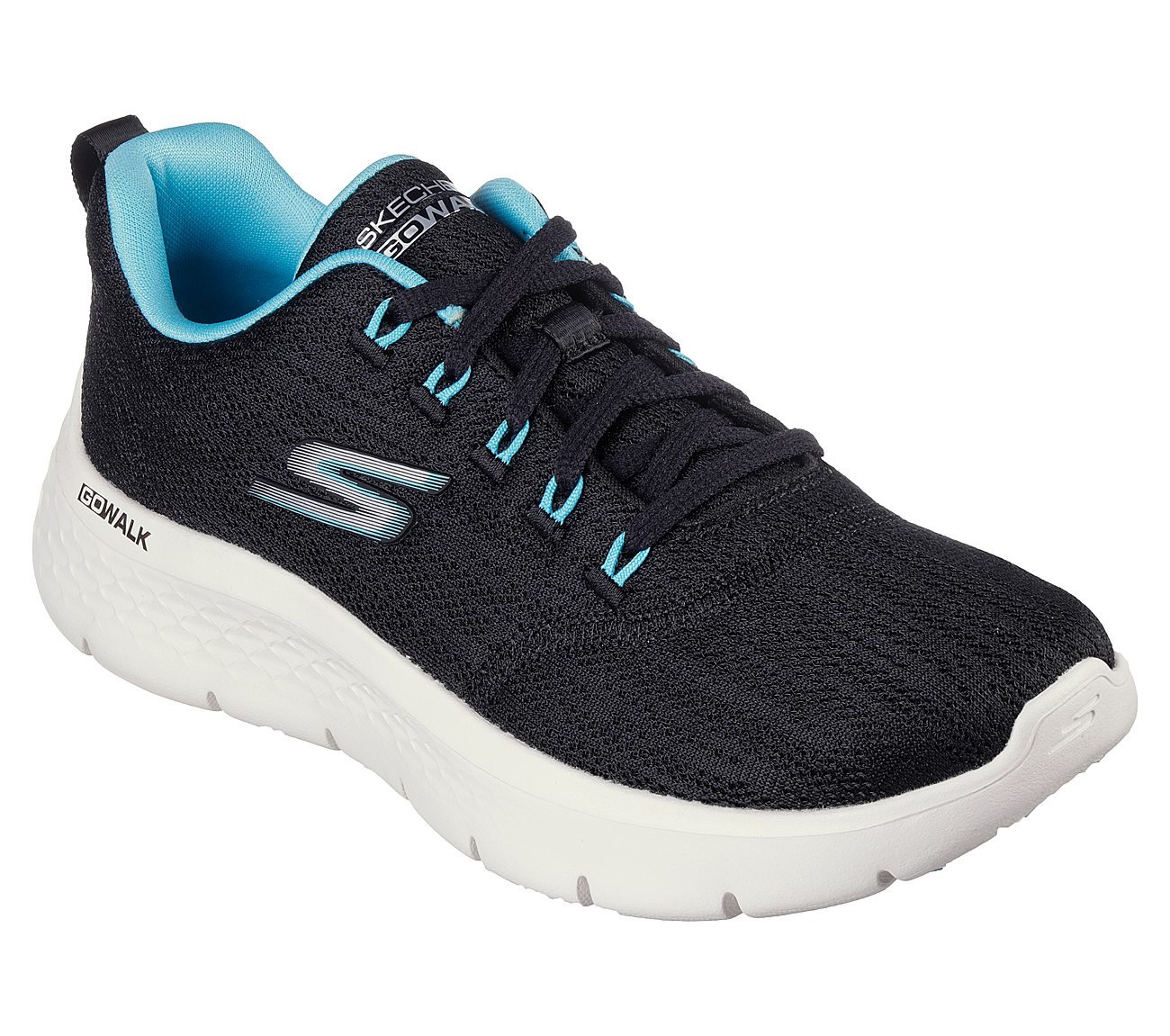 GO WALK FLEX - STRIKING LOOK, BLACK/AQUA Footwear Lateral View