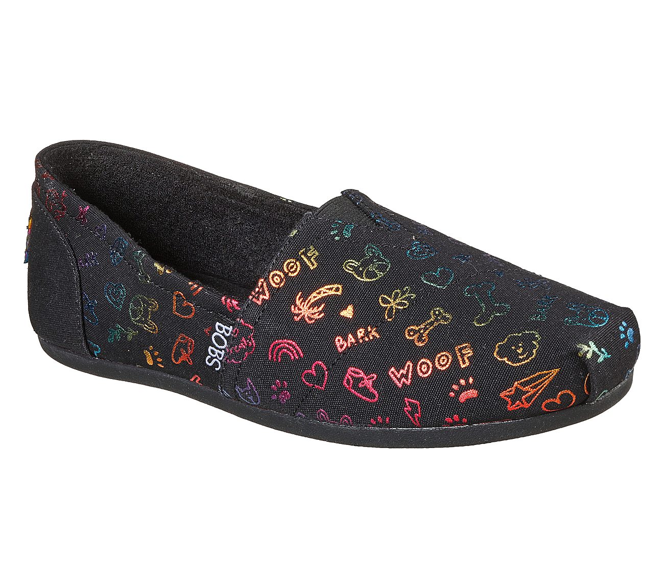 BOBS PLUSH - BONE & COLLAR, BLACK/MULTI Footwear Right View