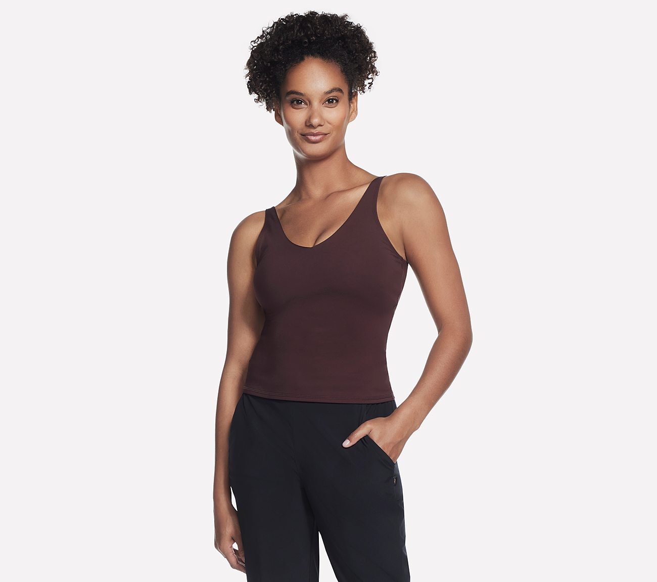 GOSCULPT V NECK TANK, BURGUNDY/BROWN Apparels Lateral View