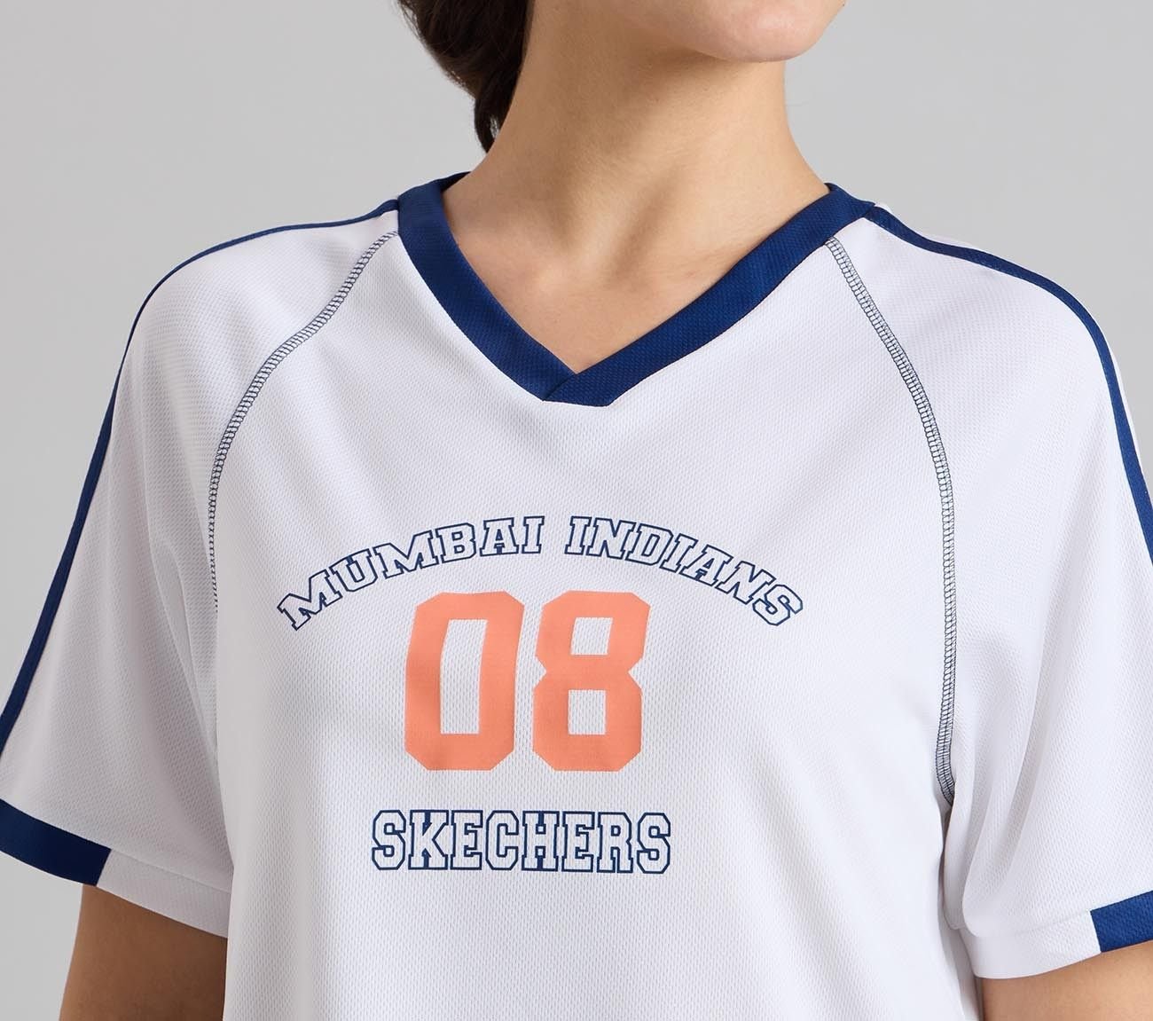 MUMBAI INDIANS V- NECK OVERSIZED TEE, WHITE