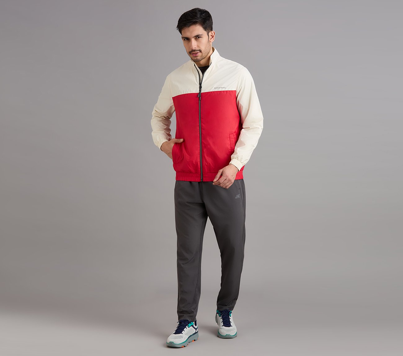 COLOR BLOCK PICKLEBALL WINDBREAKER, GRAY/RED Apparels Right View