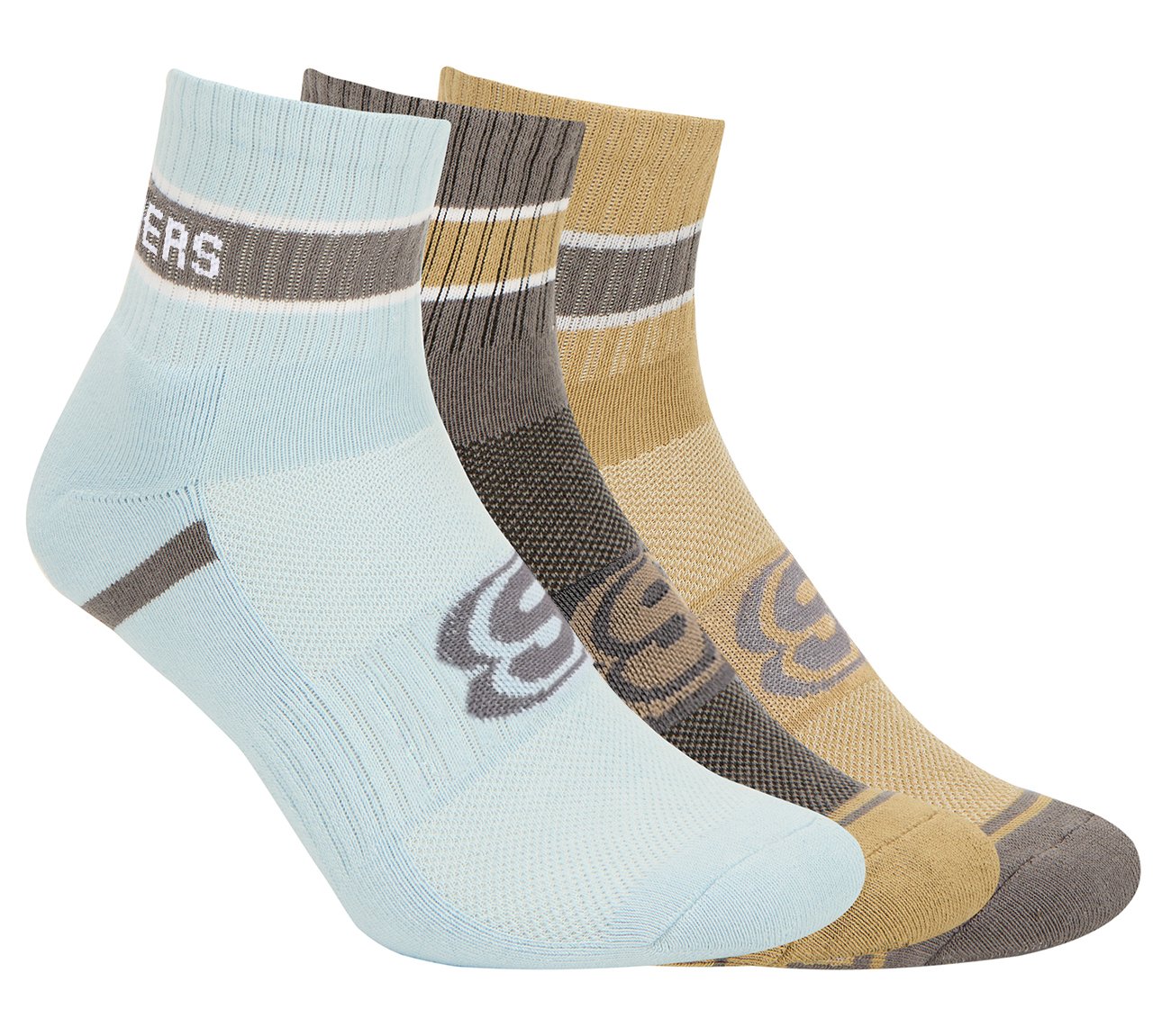 3PK MENS EMBROIDERED HALF TERRY QTR CREW, BROWN/BLUE