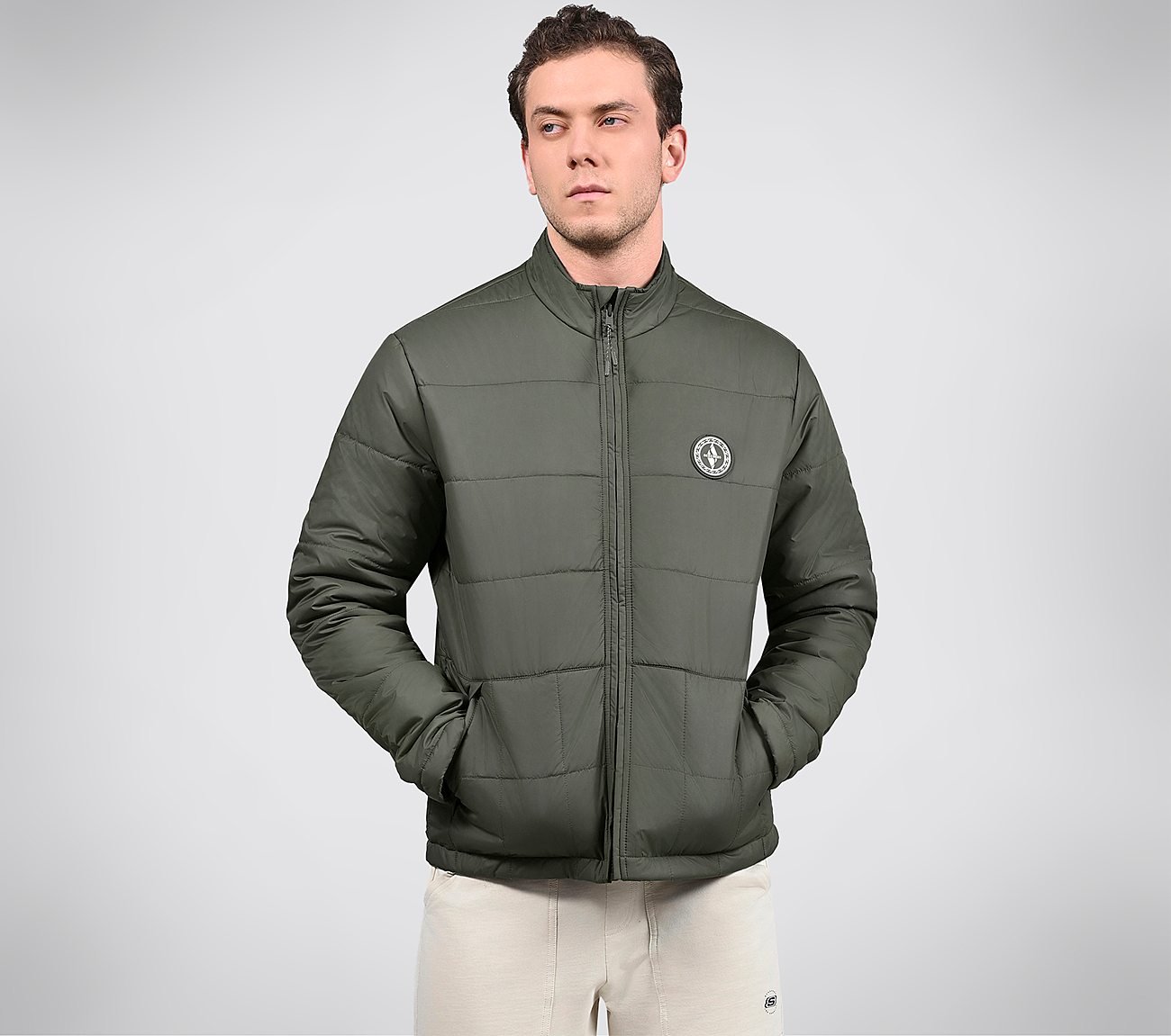 PUFFER FZ JACKET, CHOCOLATE/GREEN Apparels Lateral View