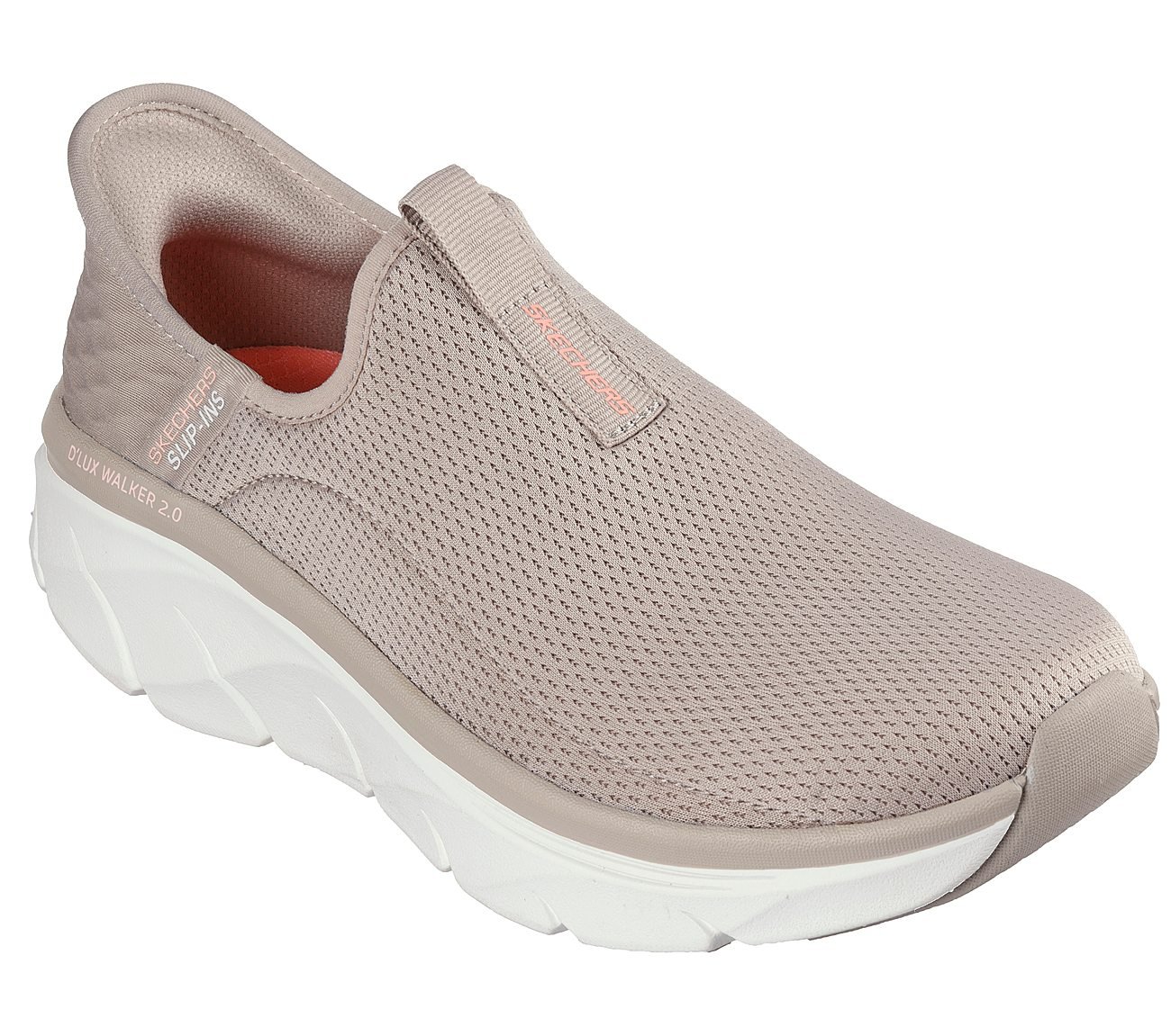 SKECHERS SLIP-INS RF: D'LUX WALKER 2.0- Happy Step, TAUPE/CORAL Footwear Right View