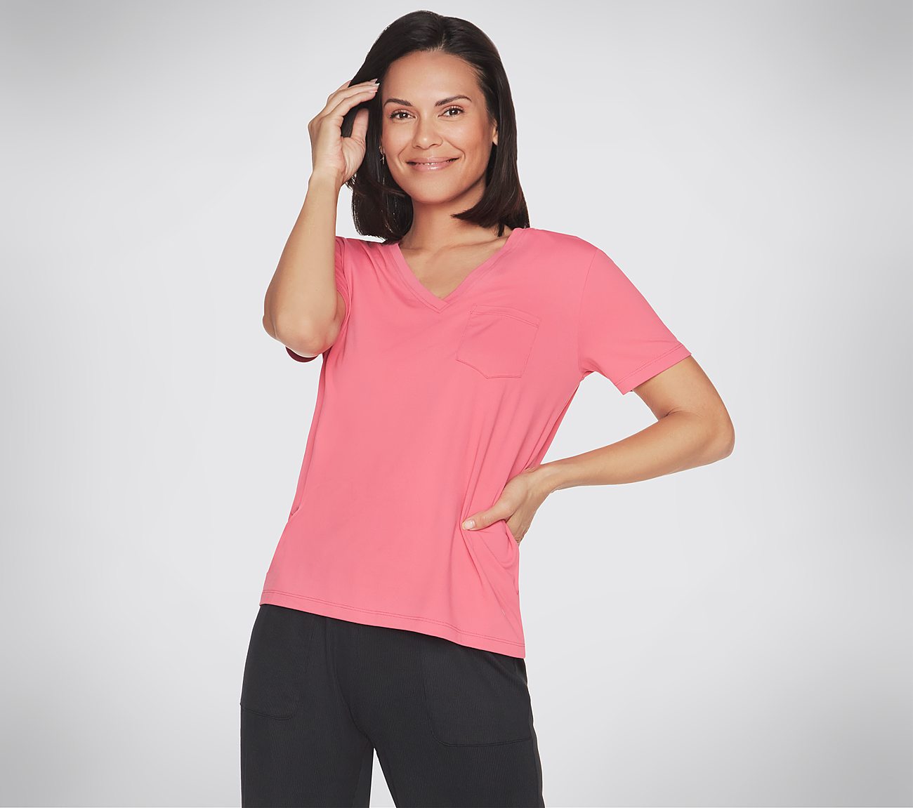 GODRI SERENE V-NECK TEE, RED/BLUE Apparel Lateral View