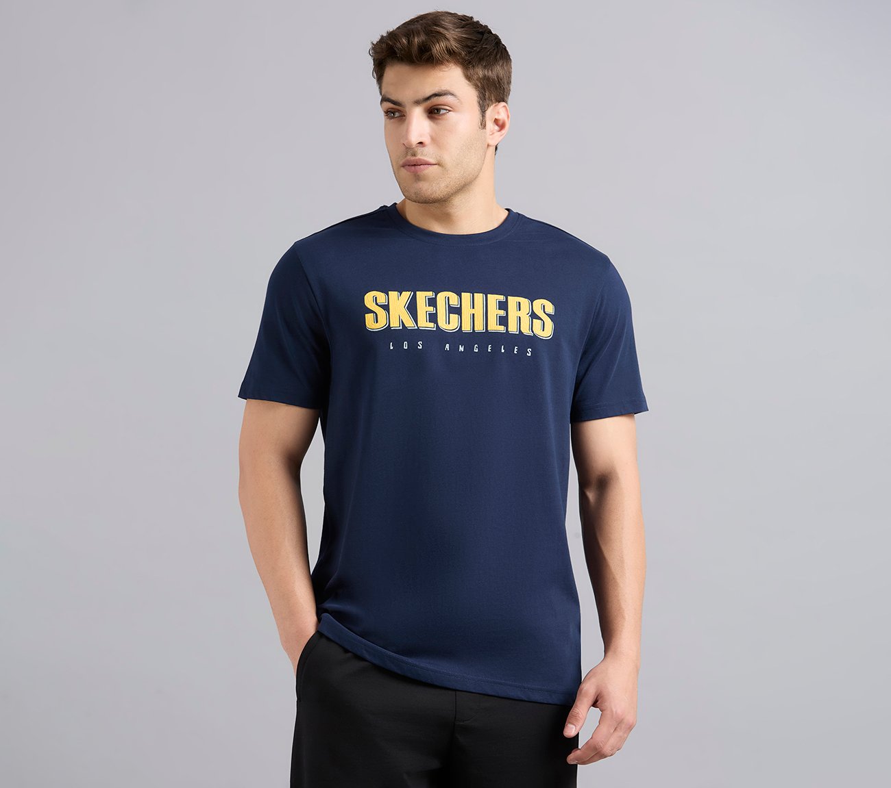 SKECHERS HAND PAINTED TEE, NAVY Apparel Lateral View