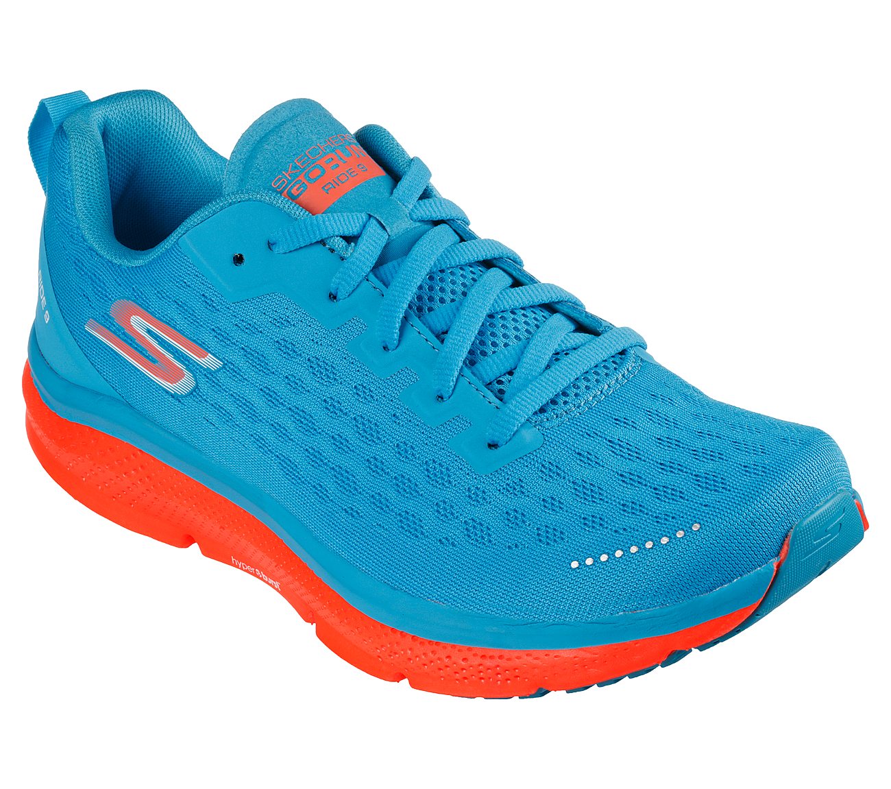 GO RUN RIDE 9 - RIDE 9, BLUE/CORAL Footwear Lateral View
