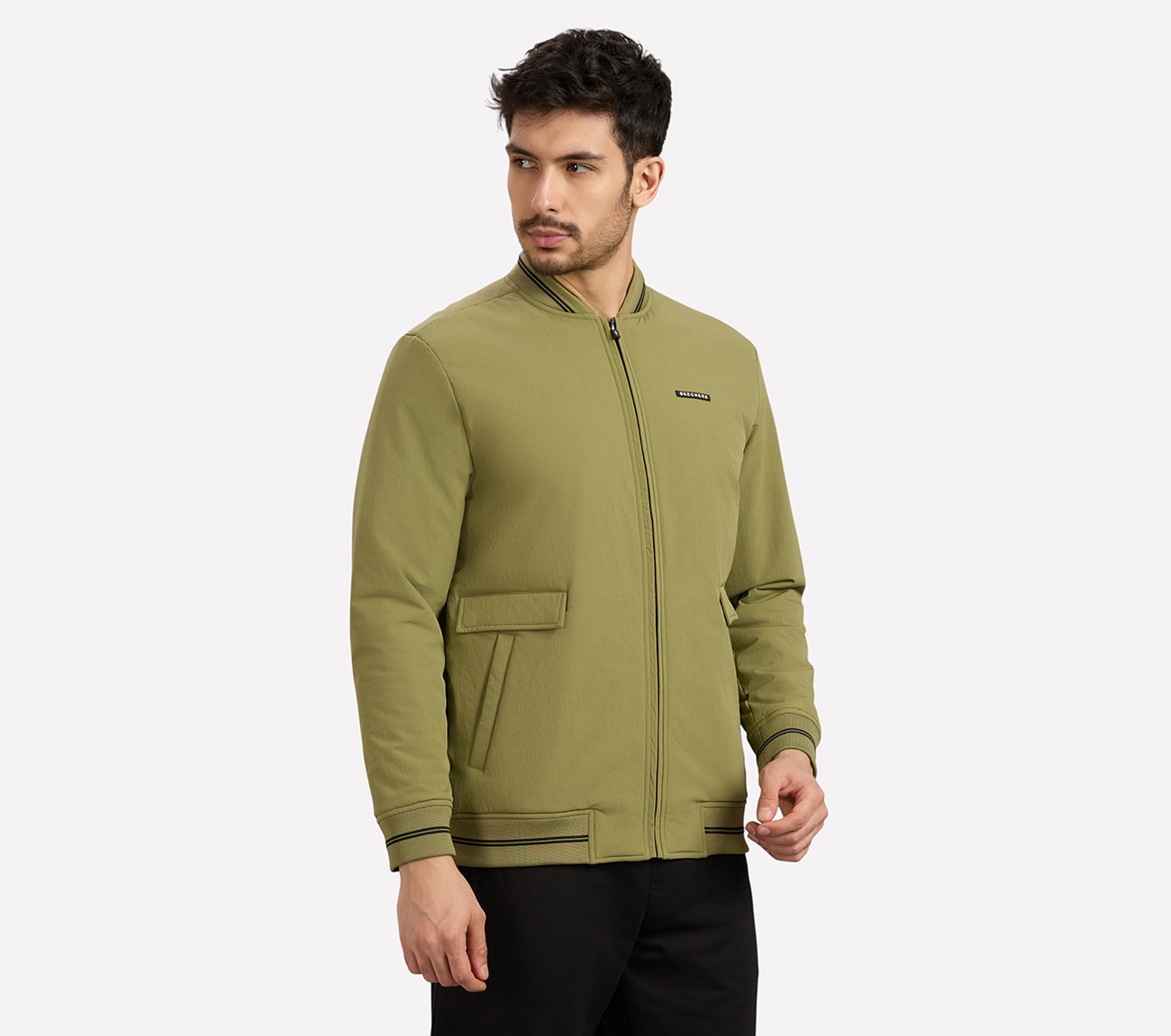 RIB TIPPING VARSITY JACKET, BROWN/SAGE