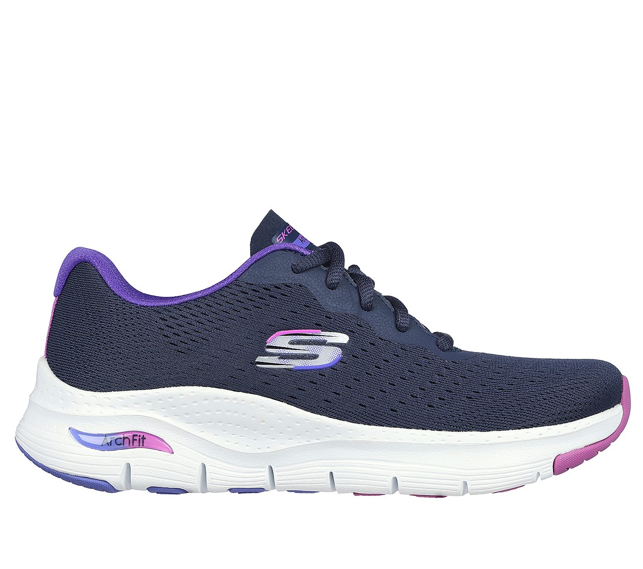 ARCH FIT-INFINITY COOL, NAVY/PURPLE Footwear Lateral View
