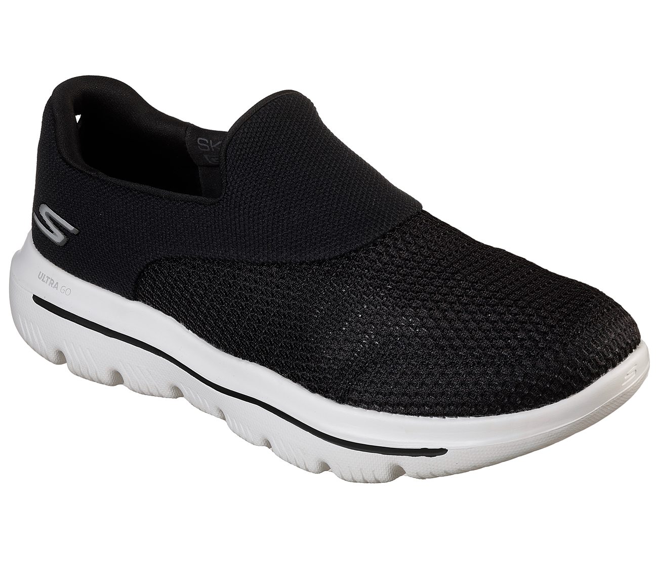 GO WALK EVOLUTION ULTRA-JAUNT, BLACK/WHITE Footwear Lateral View