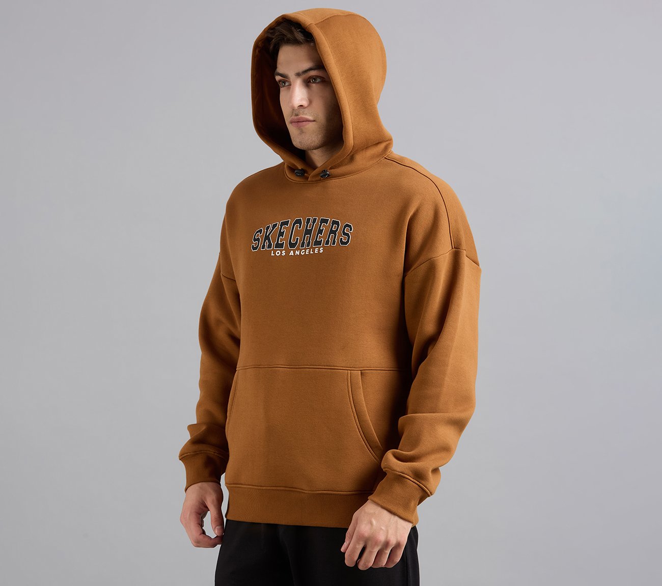 LOS ANGELES HONEYCOMB HOODIE, CHARCOAL/ORANGE Apparels Top View