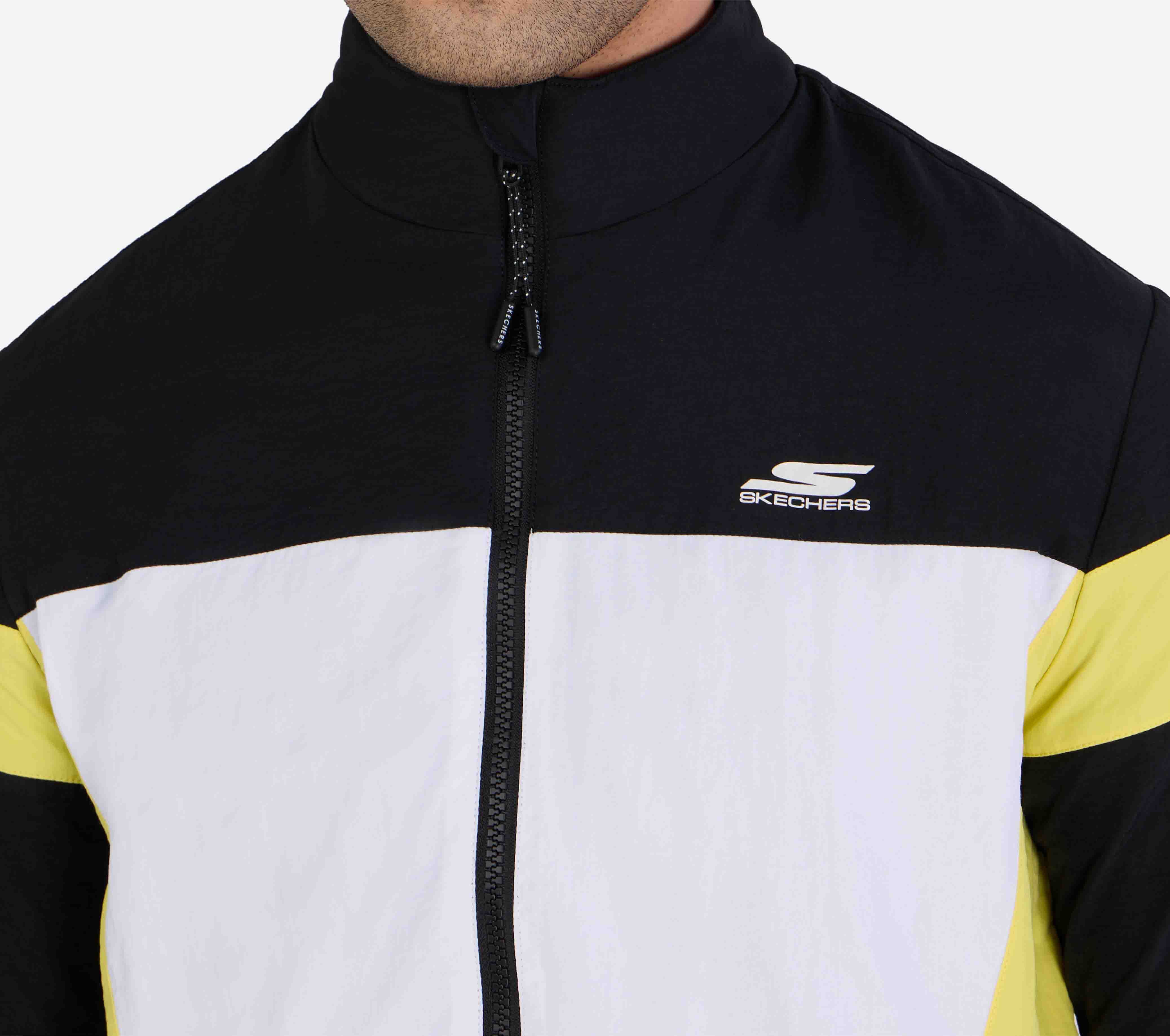 SKECHERS CUT & SEW JACKET, WHITE/LIME Apparel Right View